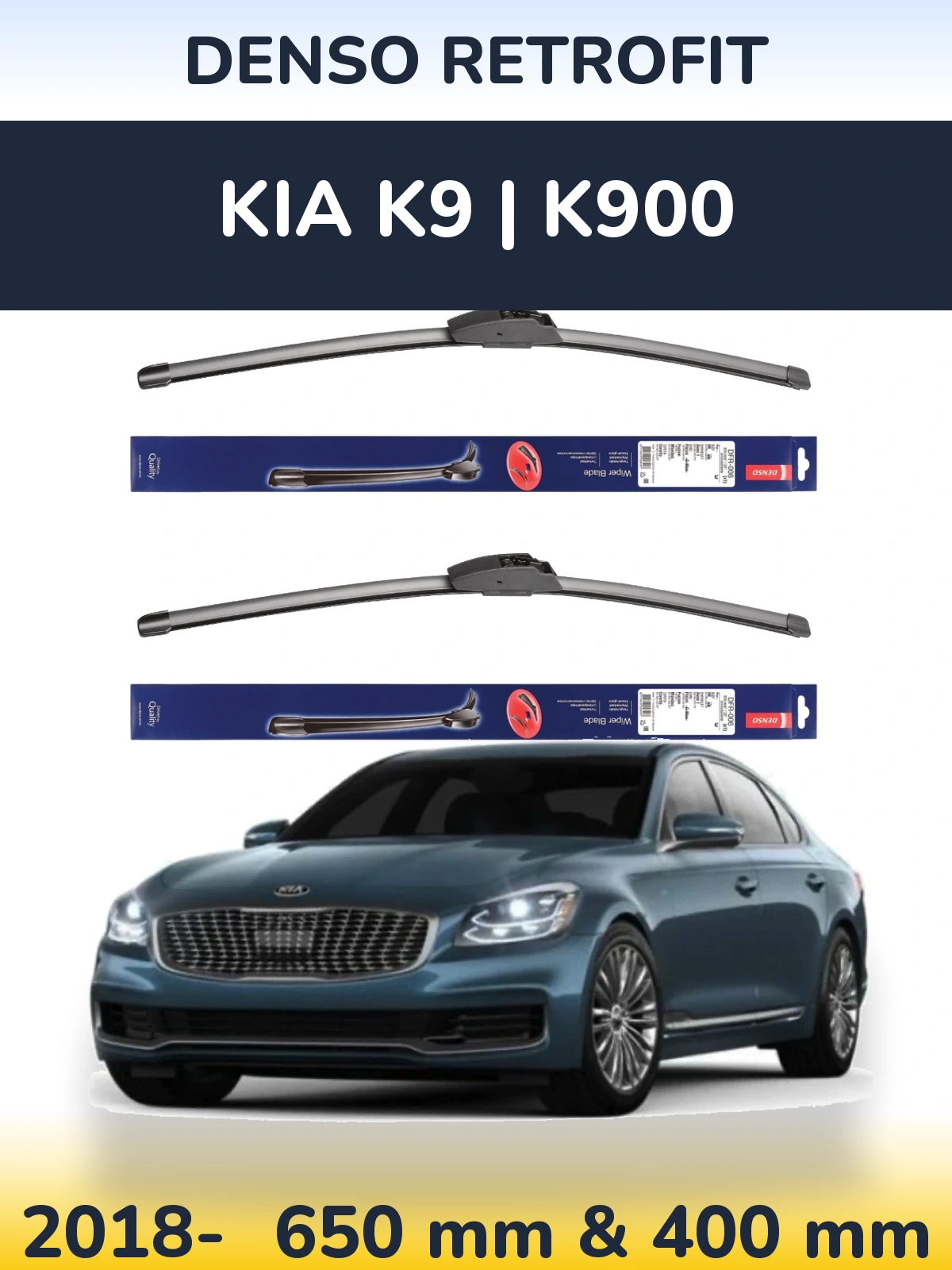 Комплект передних дворников Denso Retrofit 650 & 400 мм для KIA K9 | K900 2018-2026