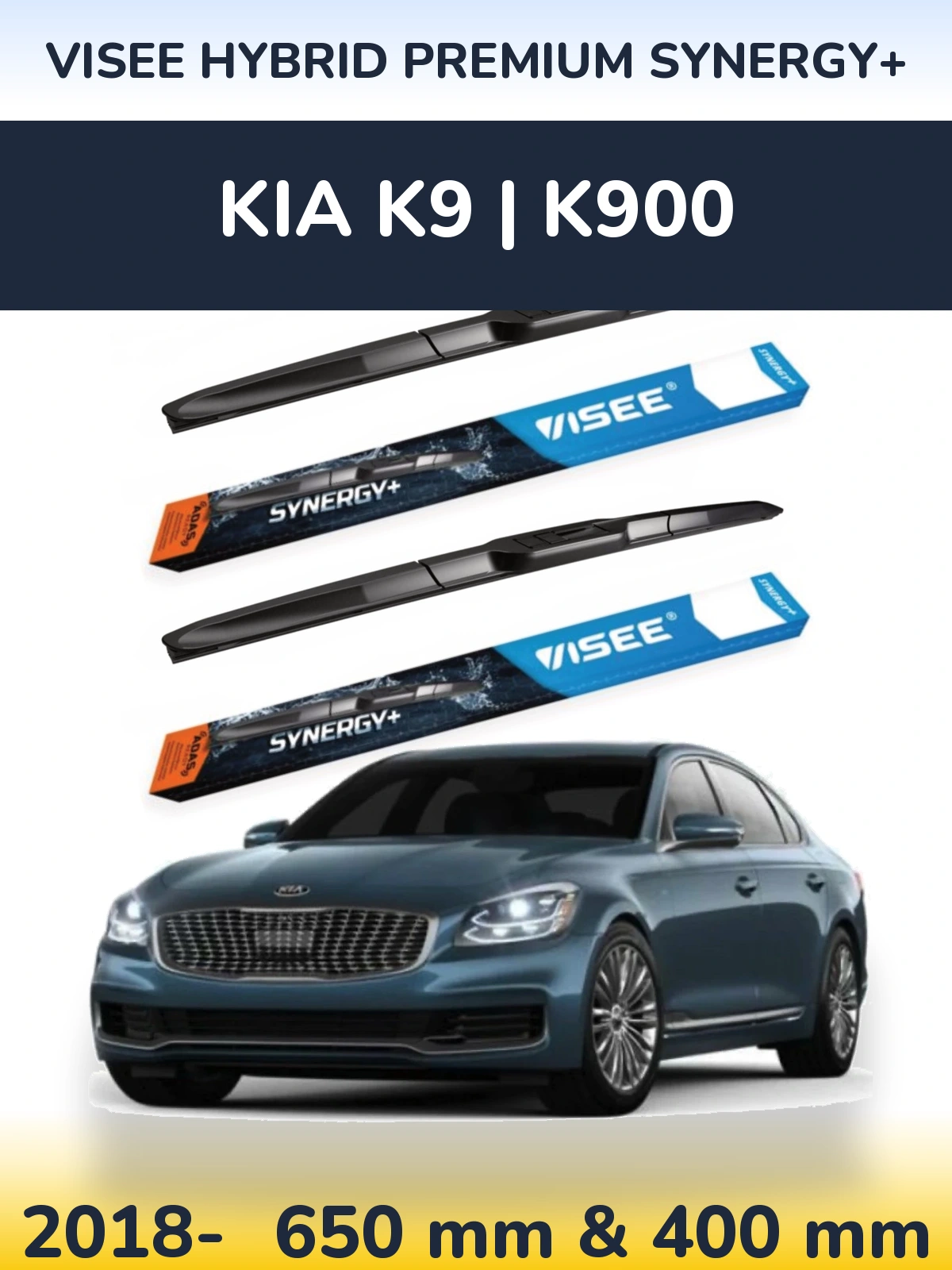 Front wiper blade set VISEE HYBRID PREMIUM SYNERGY+ 650 & 400 mm for KIA K9 | K900 2018-2026