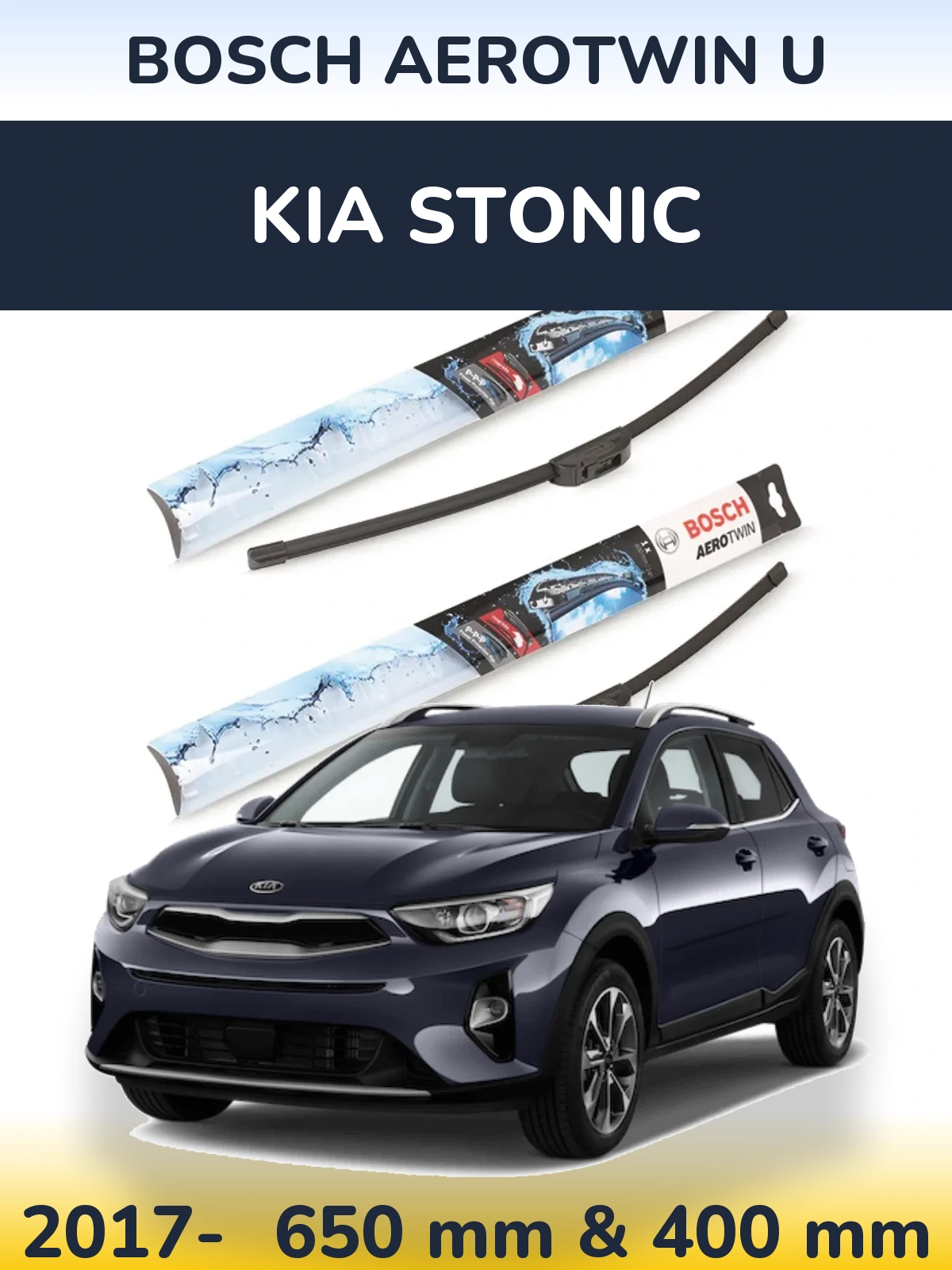 Комплект передних дворников BOSCH AeroTwin U 650 & 400 мм для KIA Stonic 2017-2026