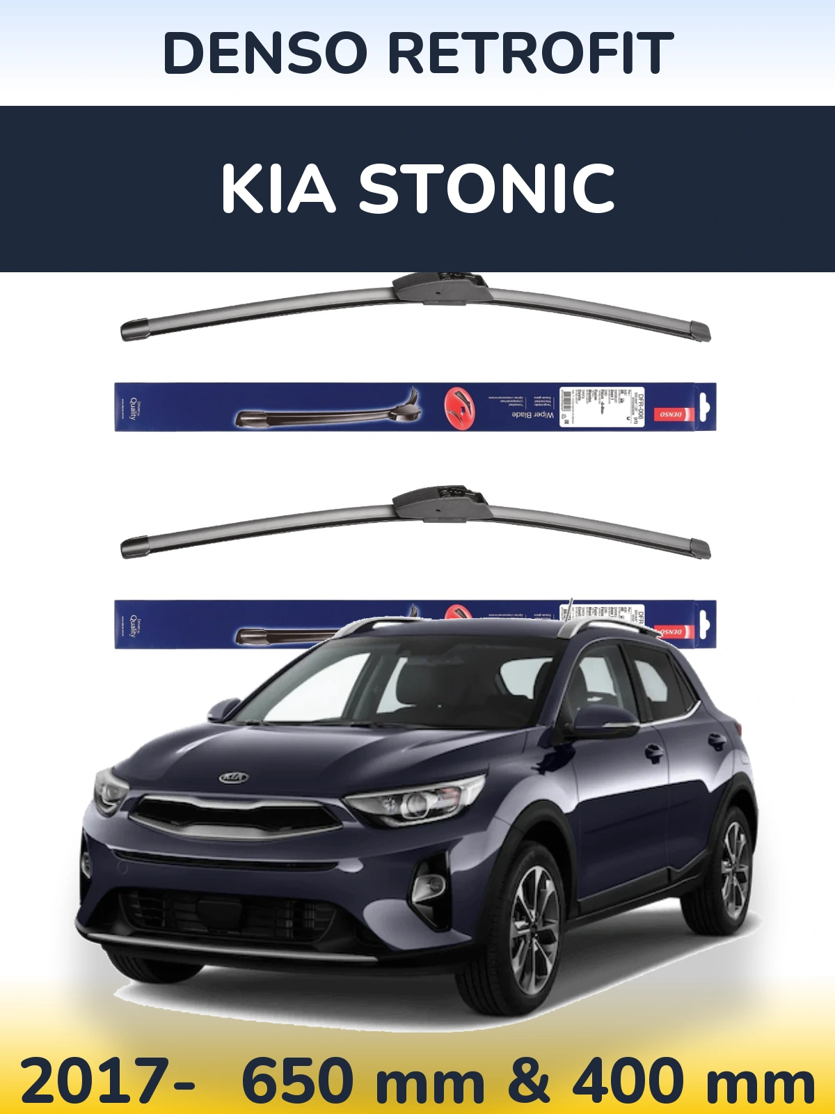 Front wiper blade set Denso Retrofit 650 & 400 mm for KIA Stonic 2017-2026