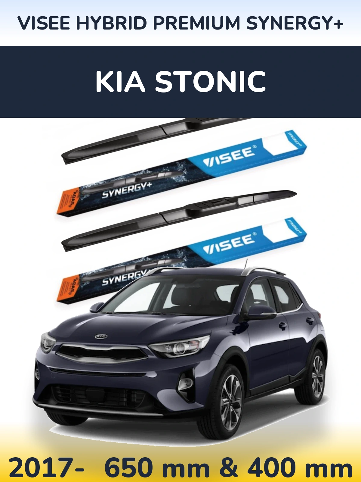 Komplet przednich wycieraczek VISEE HYBRID PREMIUM SYNERGY+ 650 & 400 mm do KIA Stonic 2017-2026