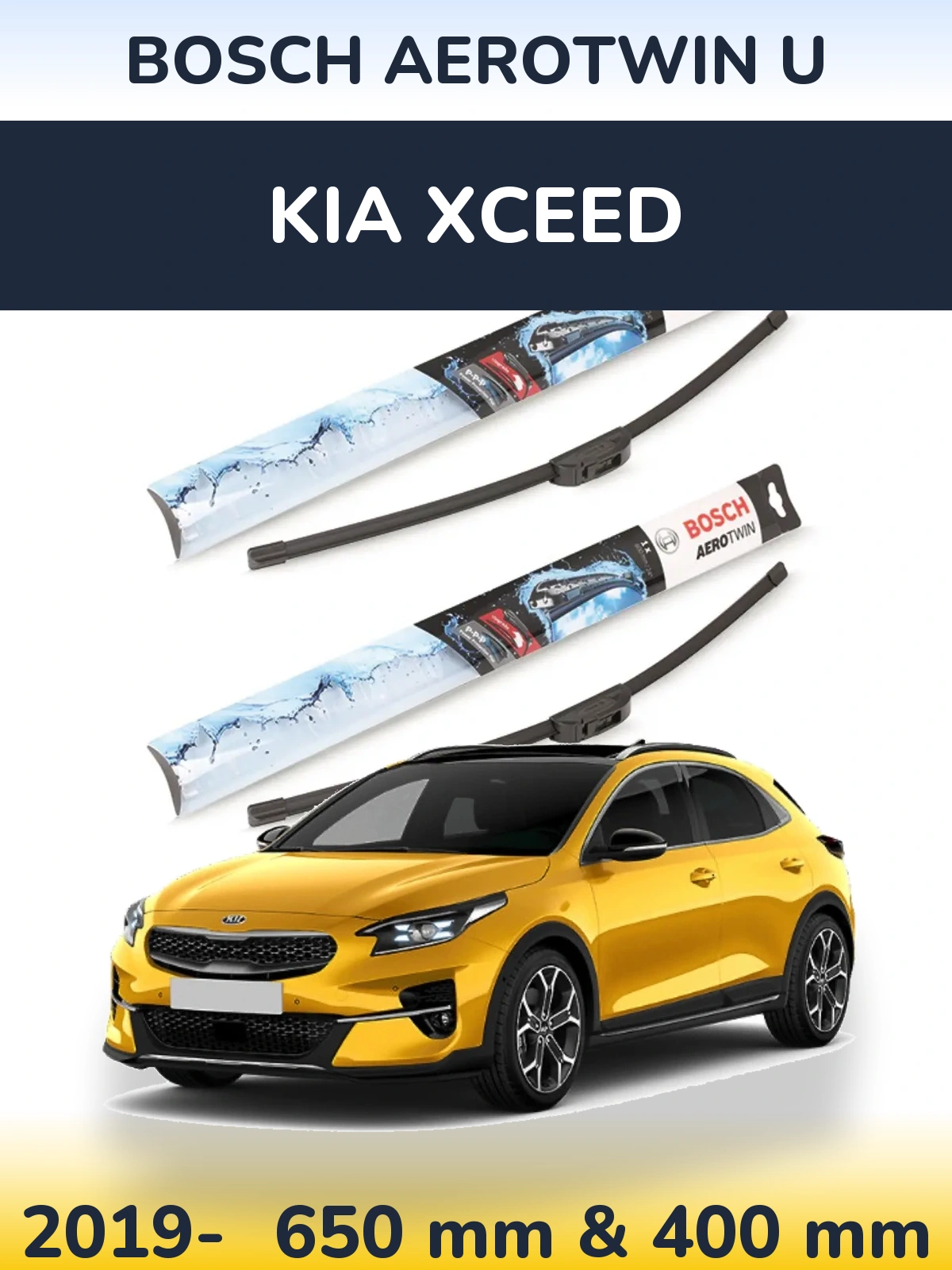 Комплект передних дворников BOSCH AeroTwin U 650 & 400 мм для KIA XCeed 2019-2026