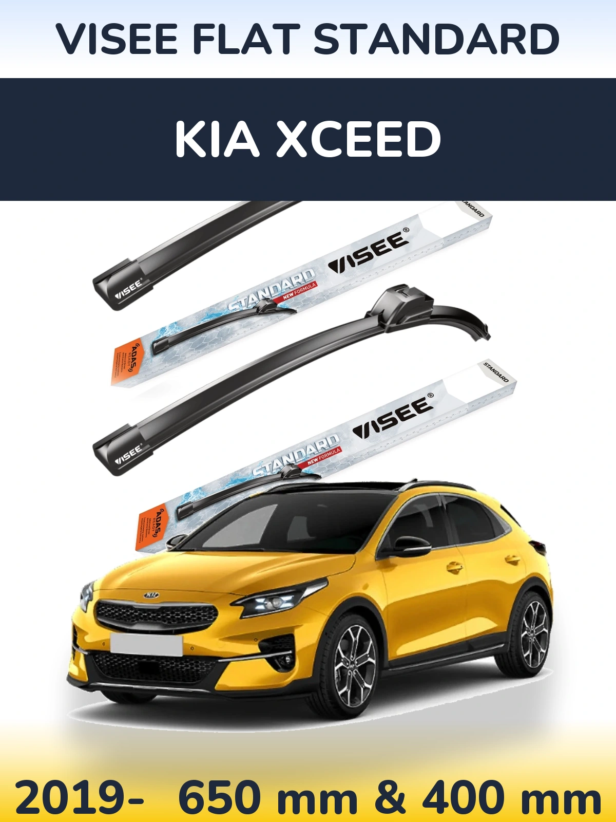 Комплект передних дворников VISEE FLAT STANDARD 650 & 400 мм для KIA XCeed 2019-2026