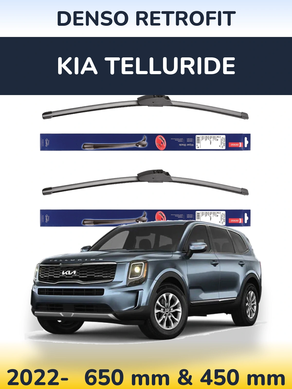 Комплект передних дворников Denso Retrofit 650 & 450 мм для KIA Telluride 2022-2026
