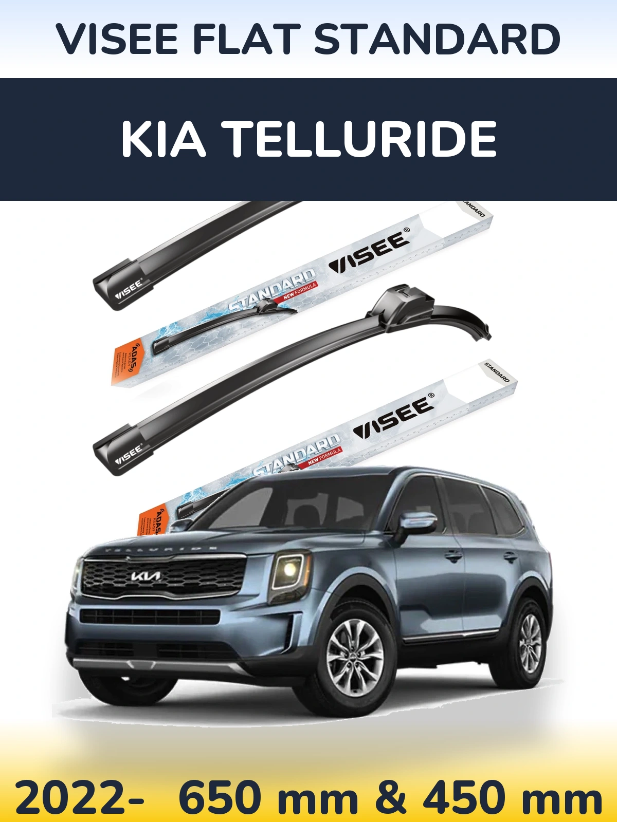 Komplet przednich wycieraczek VISEE FLAT STANDARD 650 & 450 mm do KIA Telluride 2022-2026