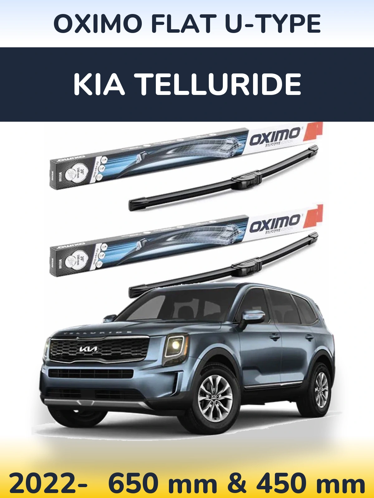 Комплект передних дворников Oximo Flat U-type 650 & 450 мм для KIA Telluride 2022-2026