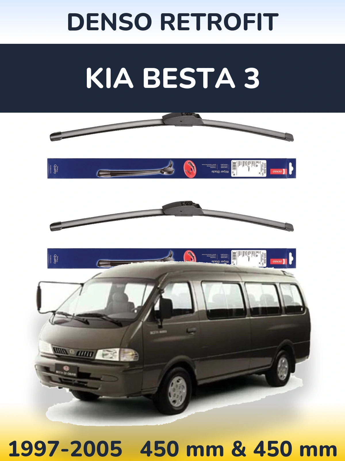 Komplet przednich wycieraczek Denso Retrofit 450 & 450 mm do KIA Besta 3 1997-2005