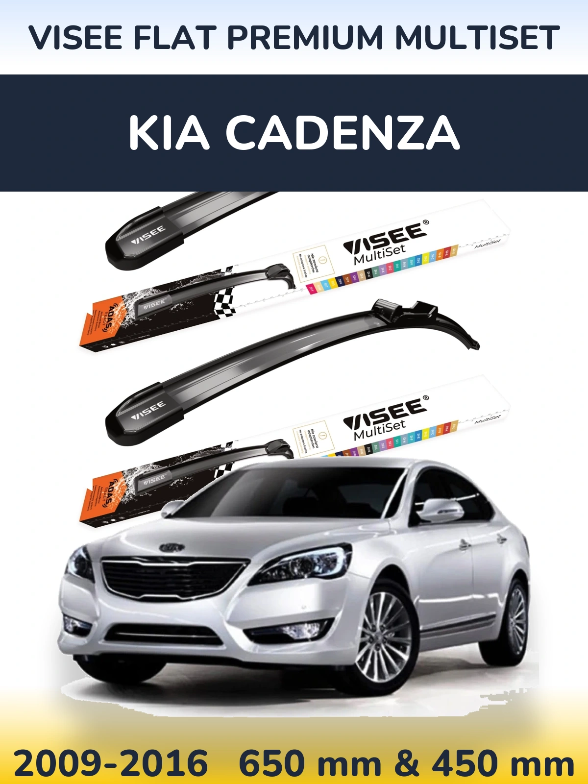 Front wiper blade set VISEE FLAT PREMIUM MultiSet 650 & 450 mm for KIA Cadenza 2009-2016