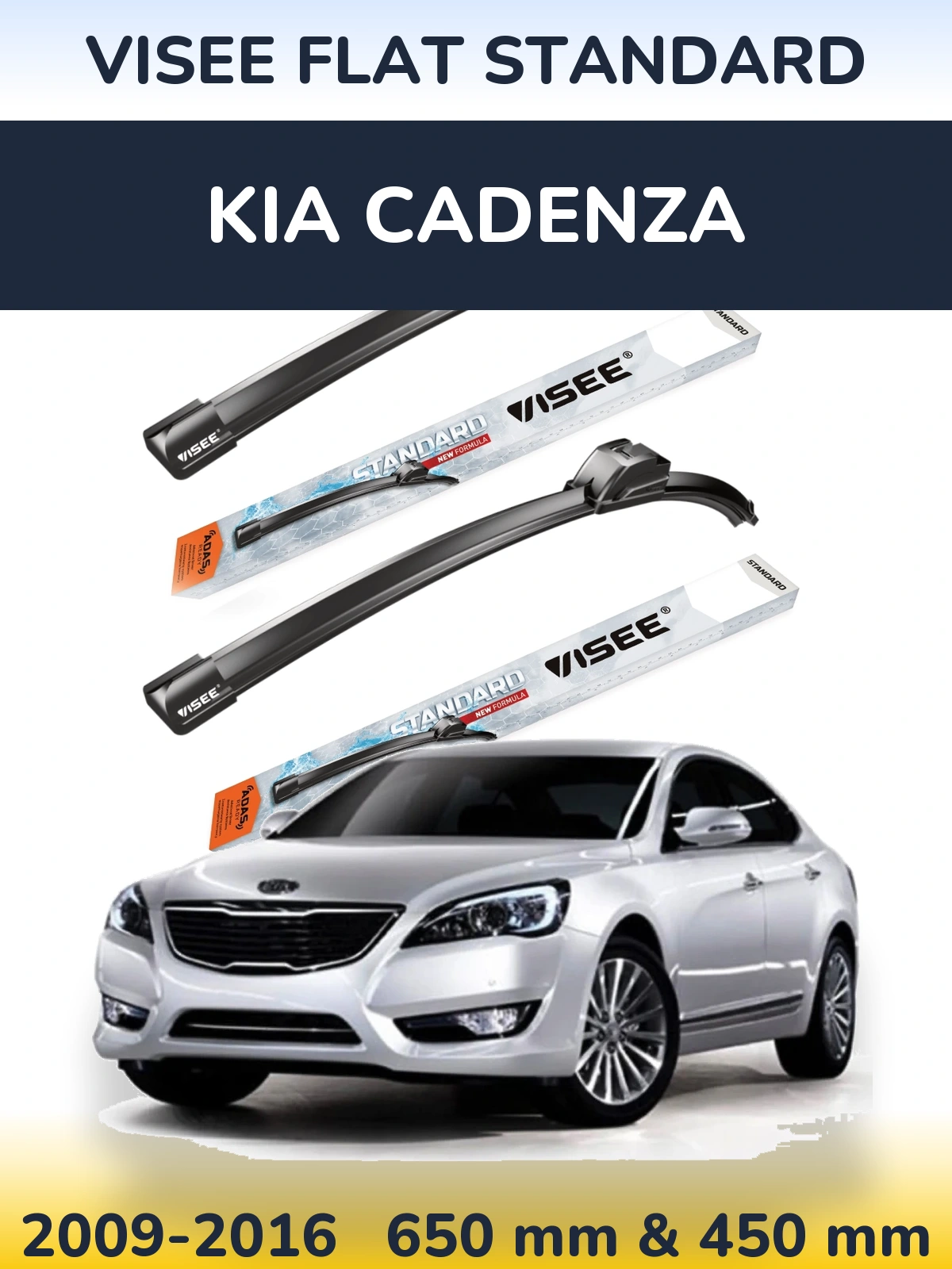 Комплект передних дворников VISEE FLAT STANDARD 650 & 450 мм для KIA Cadenza 2009-2016