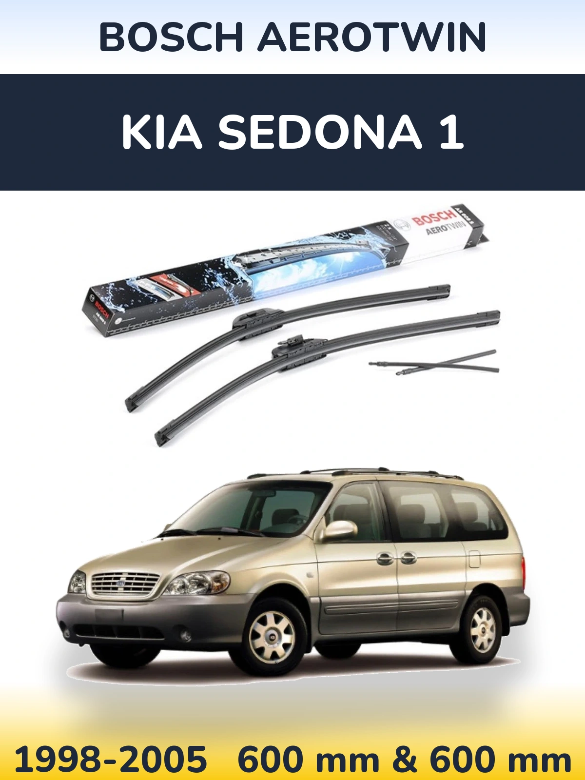 Комплект передних дворников BOSCH AeroTwin 600 & 600 мм для KIA Sedona 1 1998-2005
