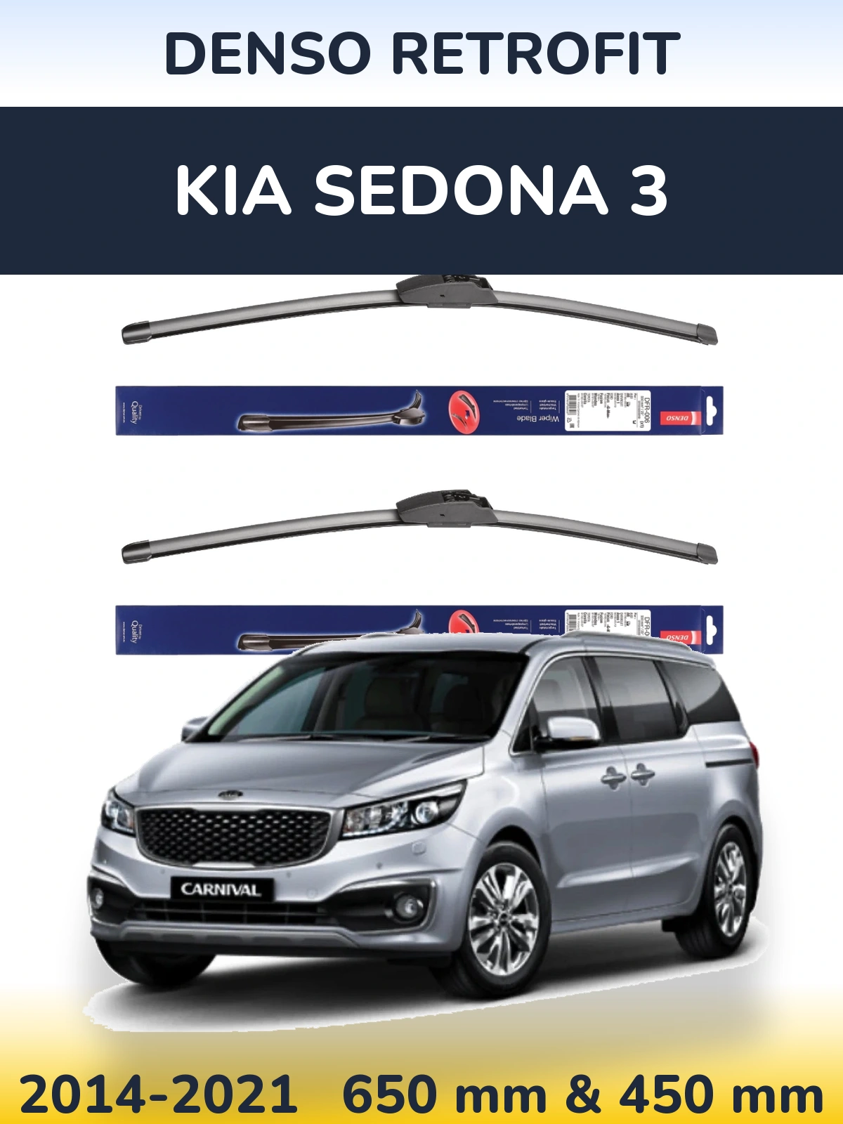 Komplet przednich wycieraczek Denso Retrofit 650 & 450 mm do KIA Sedona 3 2014-2021