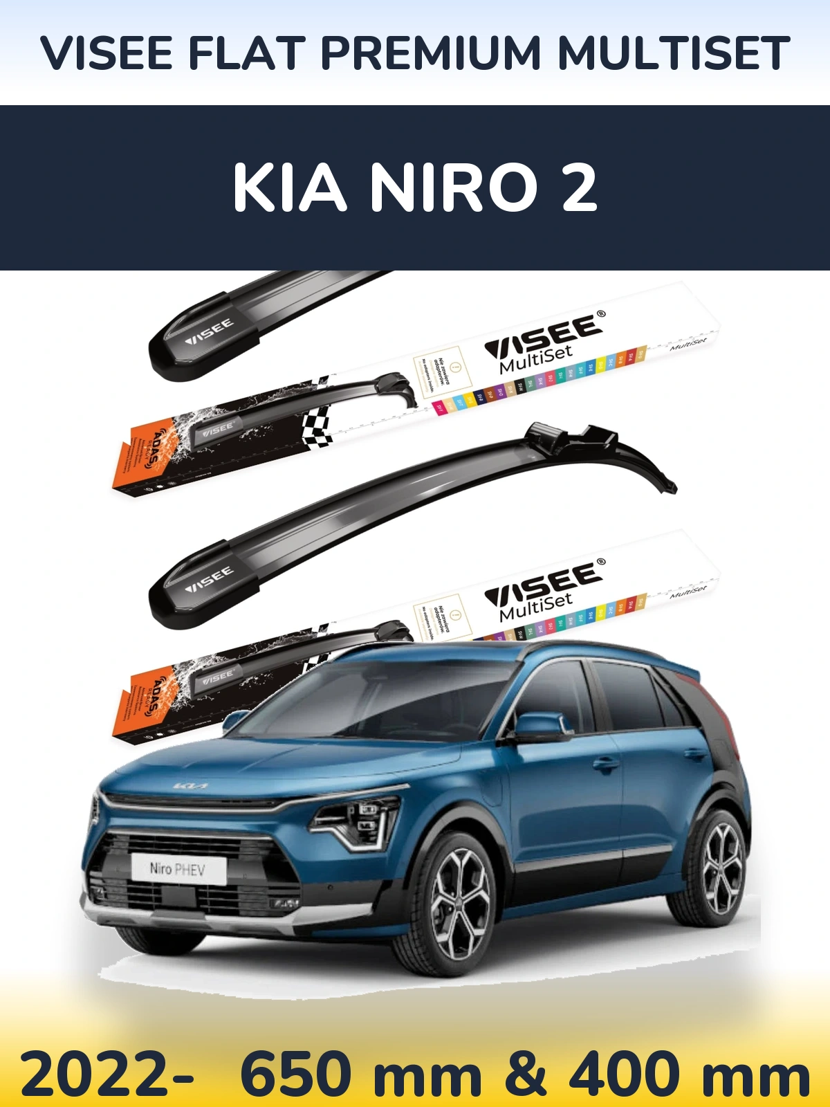 Front wiper blade set VISEE FLAT PREMIUM MultiSet 650 & 400 mm for KIA Niro 2 2022-2026