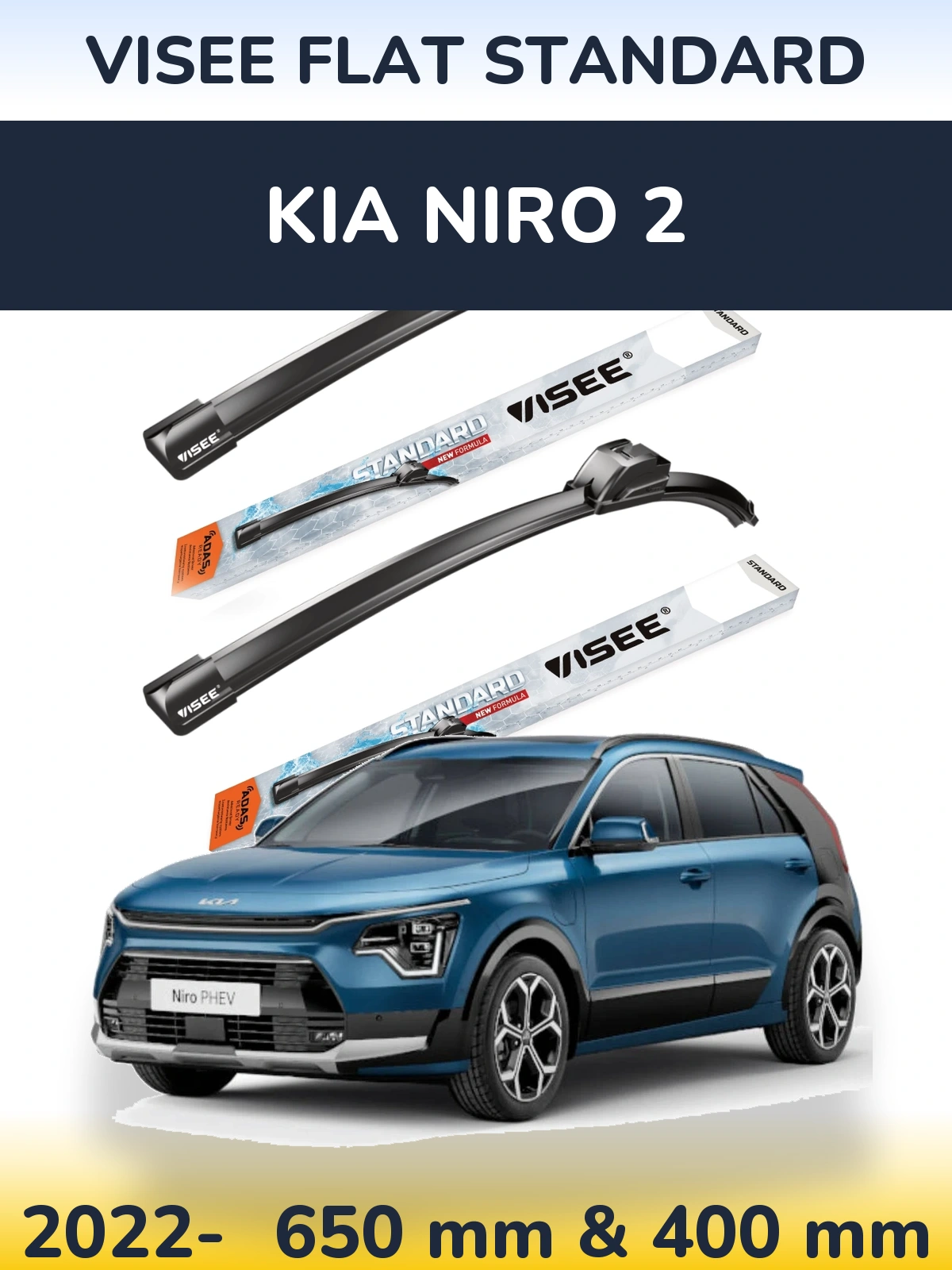 Komplet przednich wycieraczek VISEE FLAT STANDARD 650 & 400 mm do KIA Niro 2 2022-2026