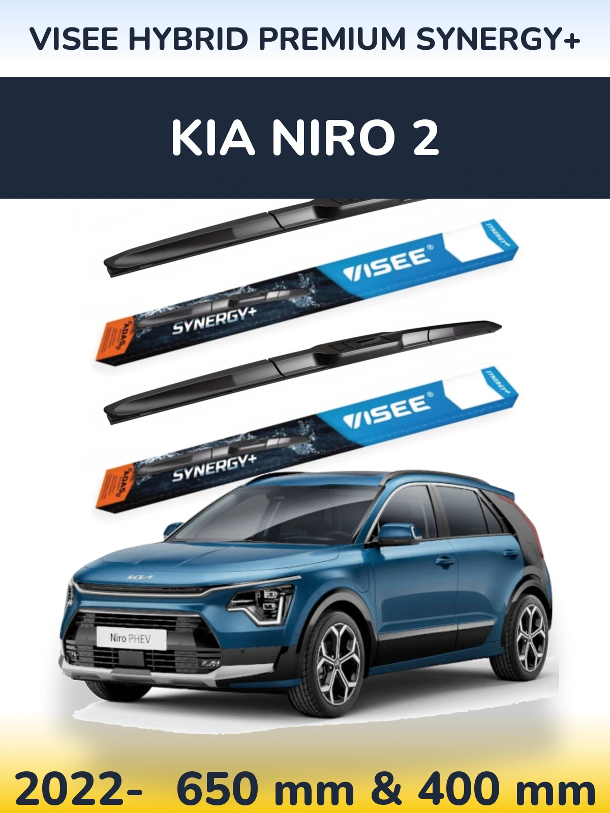 Комплект передних дворников VISEE HYBRID PREMIUM SYNERGY+ 650 & 400 мм для KIA Niro 2 2022-2026