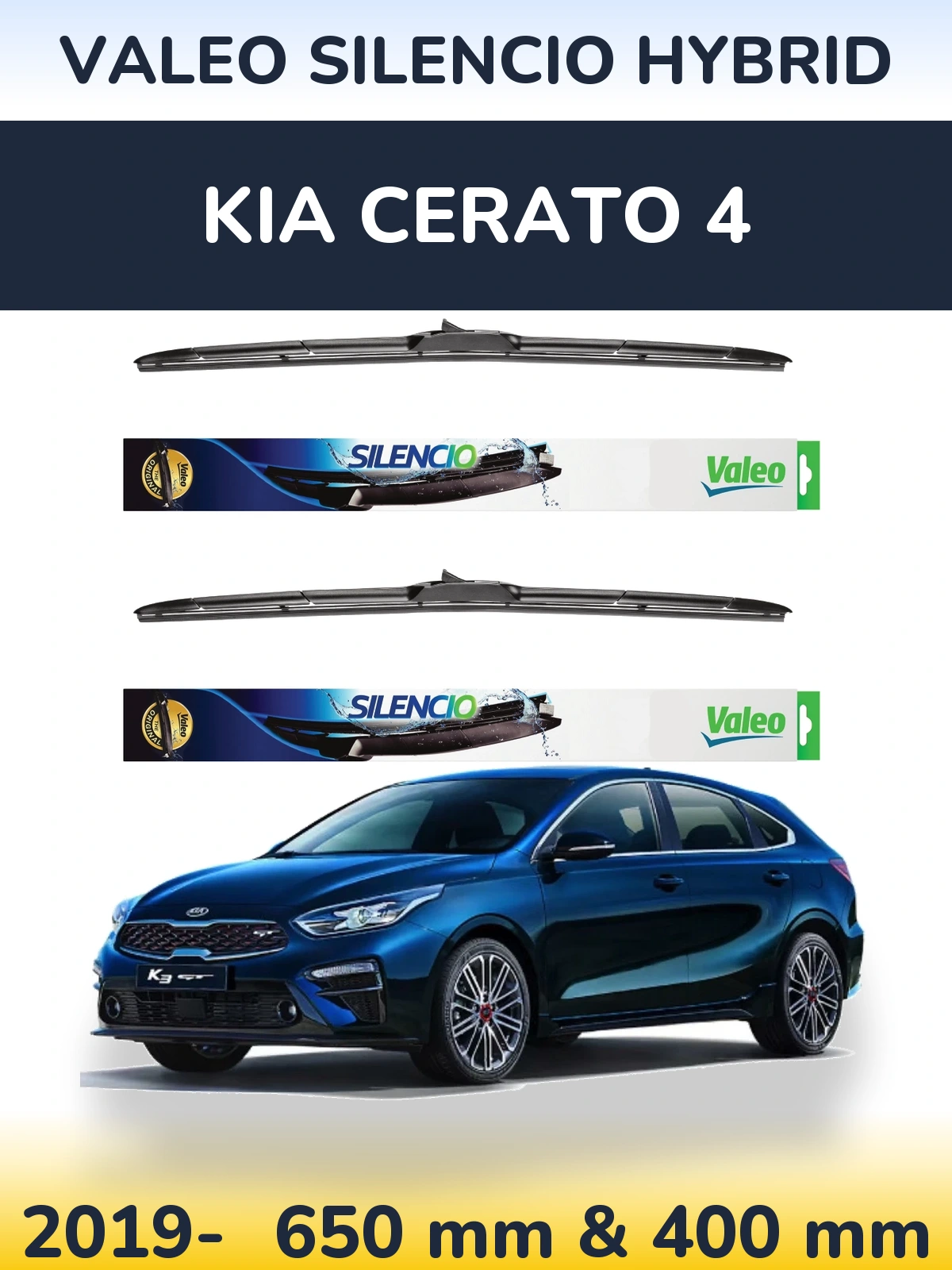 Front wiper blade set Valeo Silencio Hybrid 650 & 400 mm for KIA Cerato 4 2019-2026