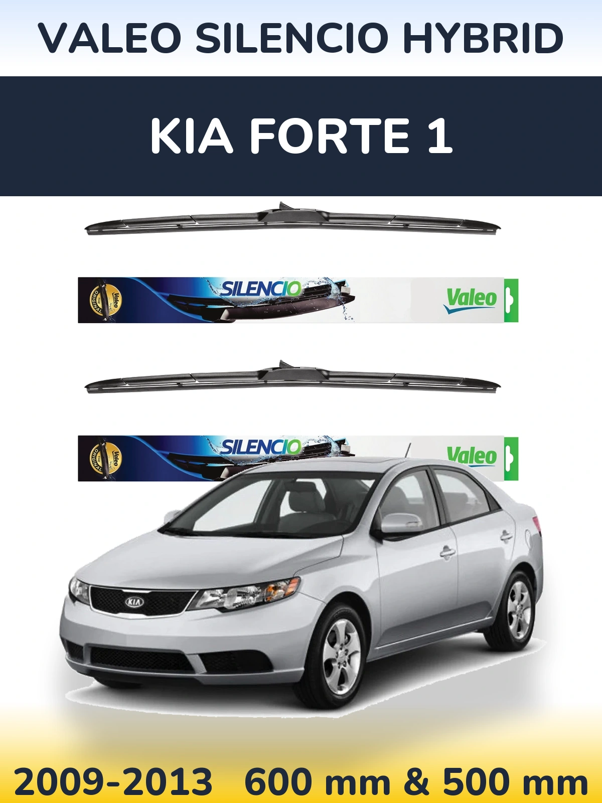 Комплект передних дворников Valeo Silencio Hybrid 600 & 500 мм для KIA Forte 1 2009-2013