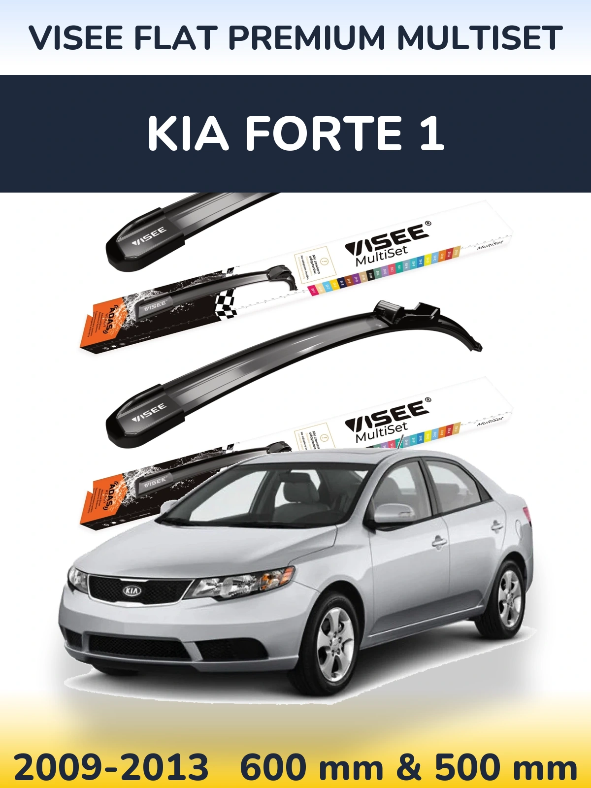Komplet przednich wycieraczek VISEE FLAT PREMIUM MultiSet 600 & 500 mm do KIA Forte 1 2009-2013