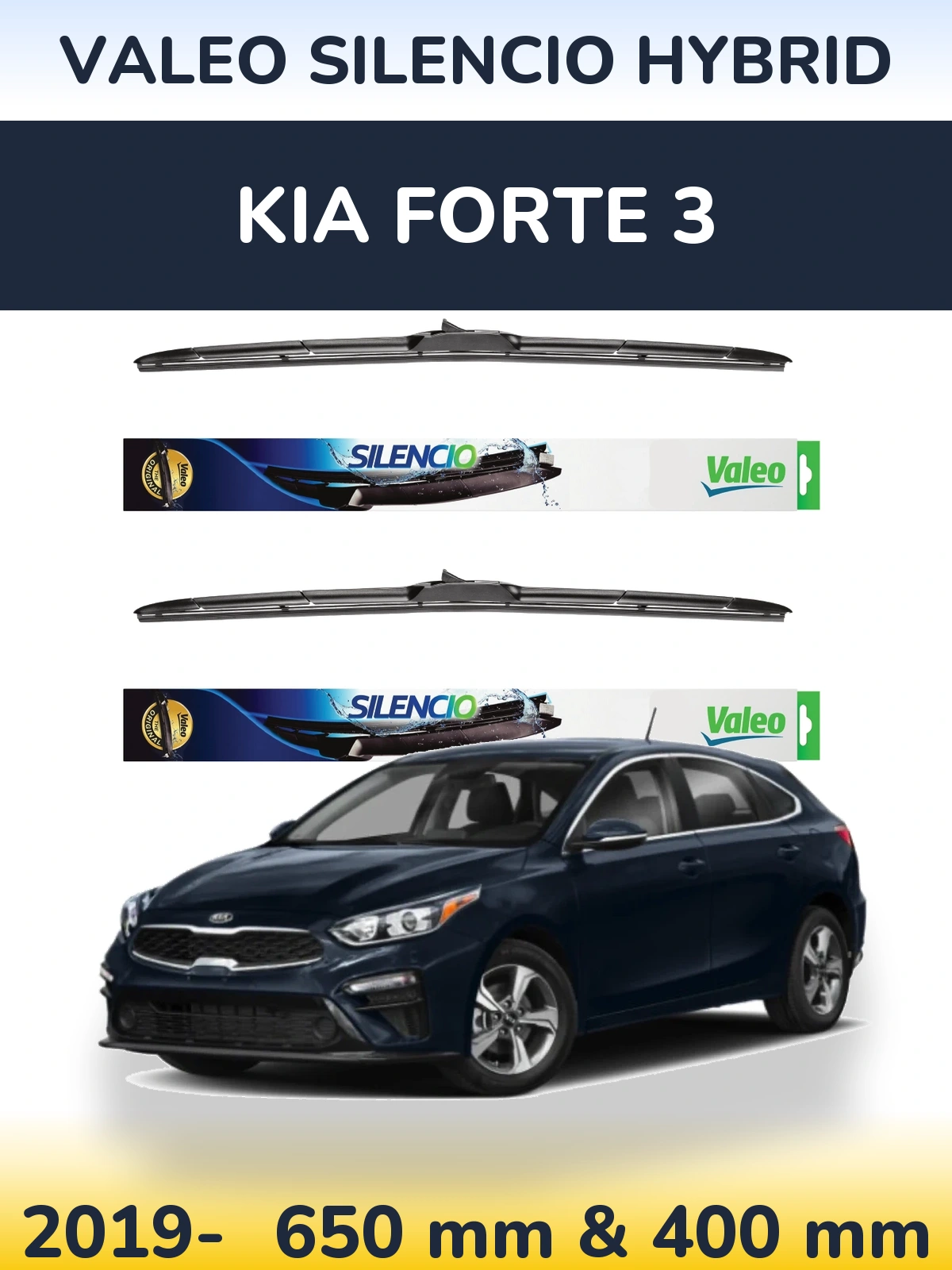 Комплект передних дворников Valeo Silencio Hybrid 650 & 400 мм для KIA Forte 3 2019-2026