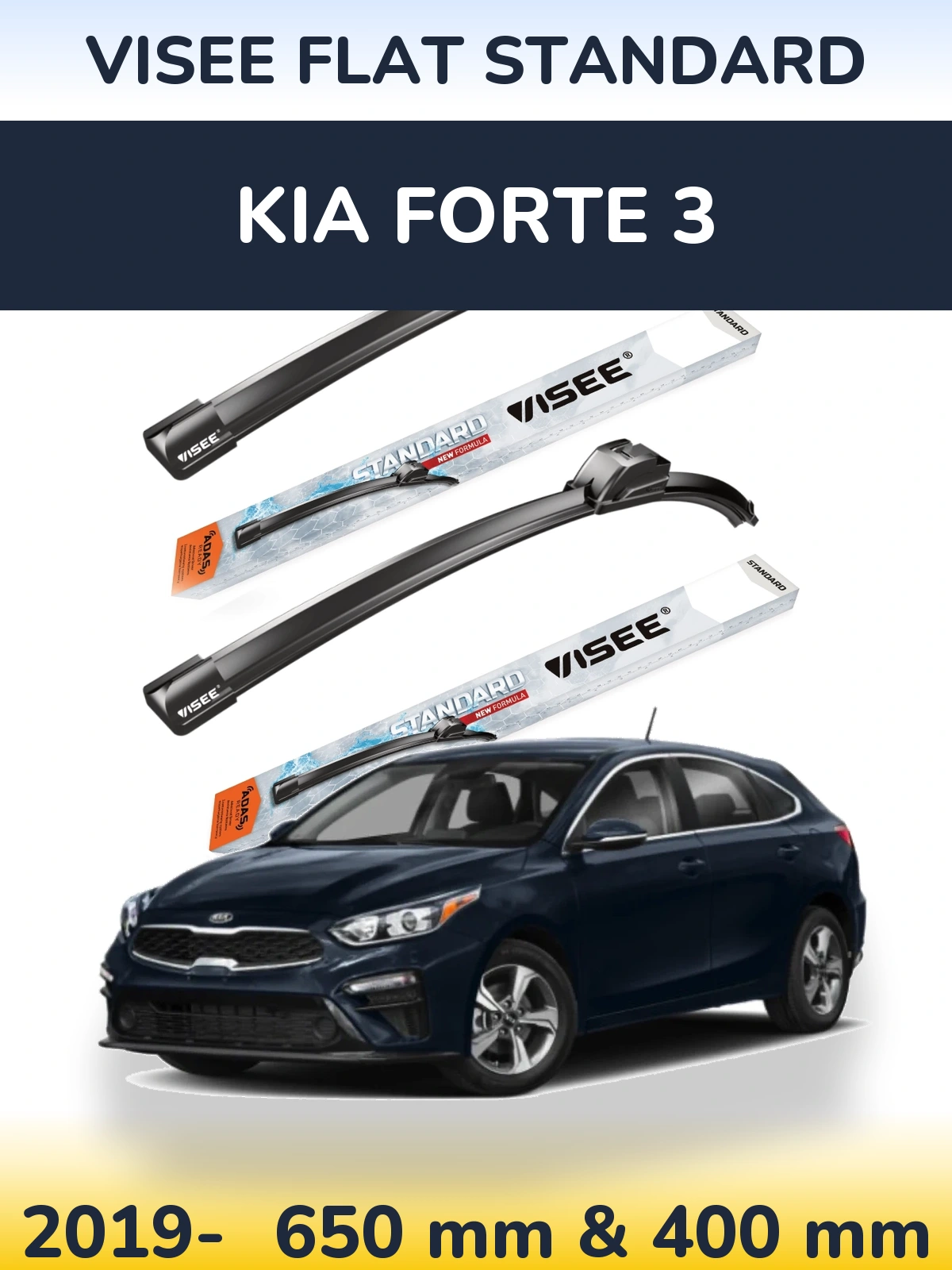 Komplet przednich wycieraczek VISEE FLAT STANDARD 650 & 400 mm do KIA Forte 3 2019-2026
