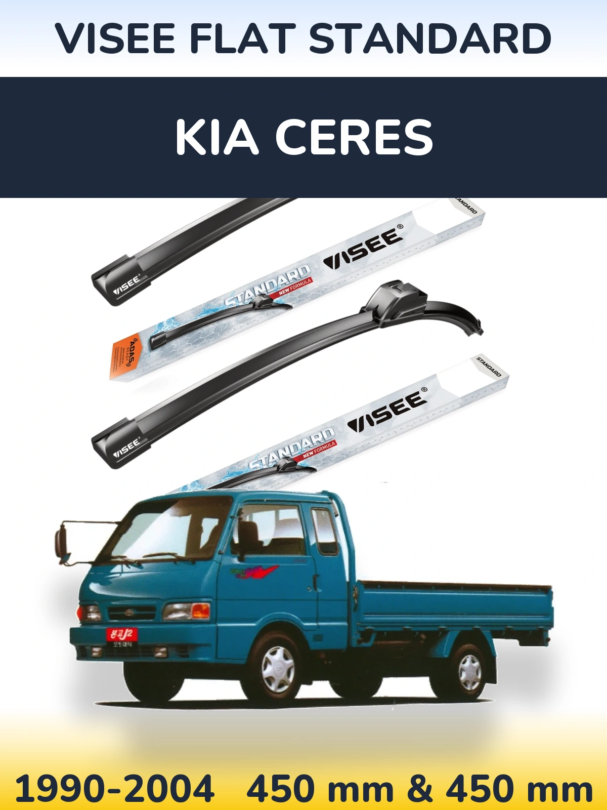 Front wiper blade set VISEE FLAT STANDARD 450 & 450 mm for KIA Ceres 1990-2004