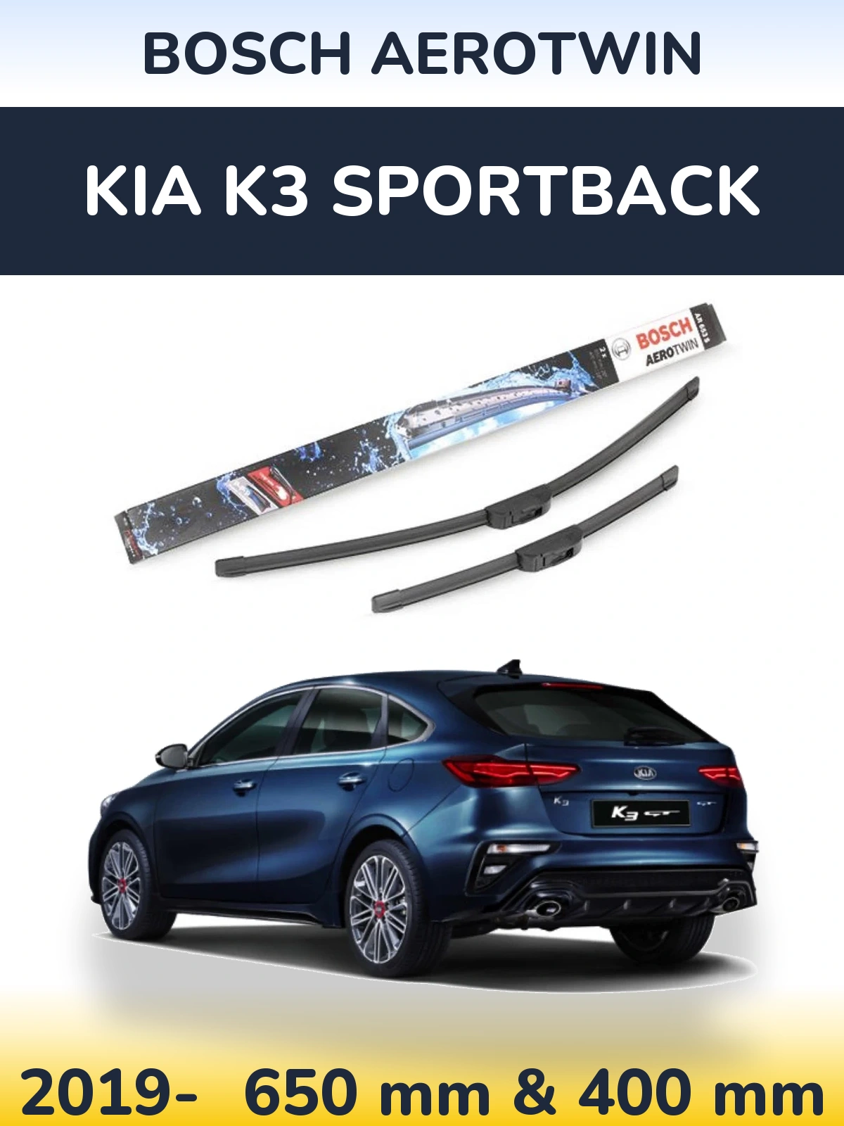 Komplet przednich wycieraczek BOSCH AeroTwin 650 & 400 mm do KIA K3 Sportback 2019-2026