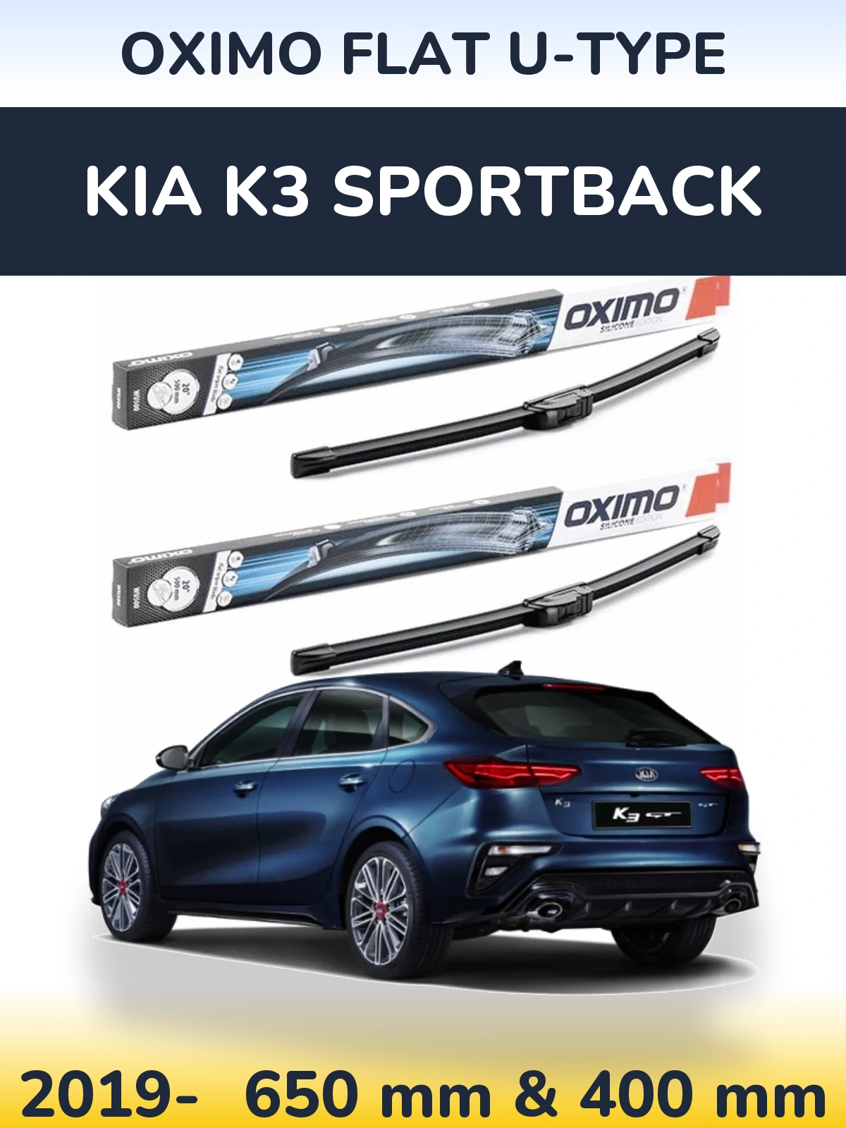 Komplet przednich wycieraczek Oximo Flat U-type 650 & 400 mm do KIA K3 Sportback 2019-2026