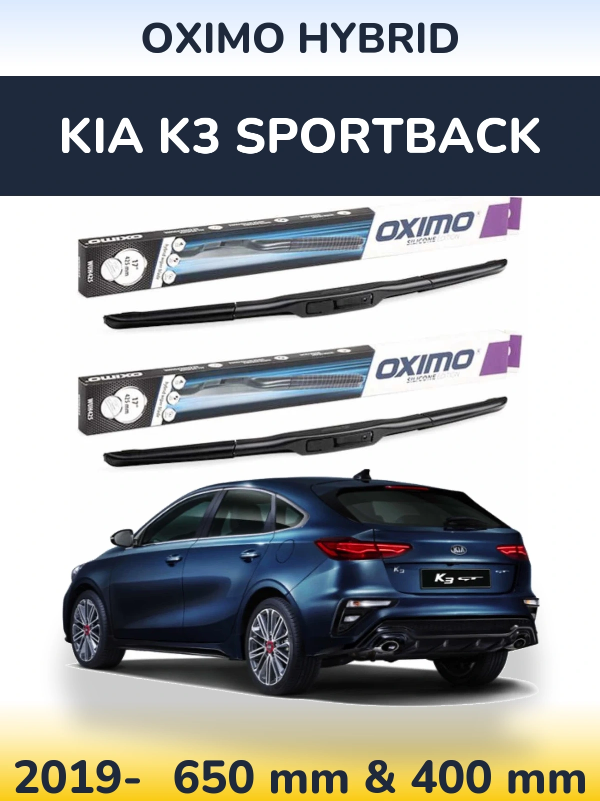 Komplet przednich wycieraczek Oximo Hybrid 650 & 400 mm do KIA K3 Sportback 2019-2026
