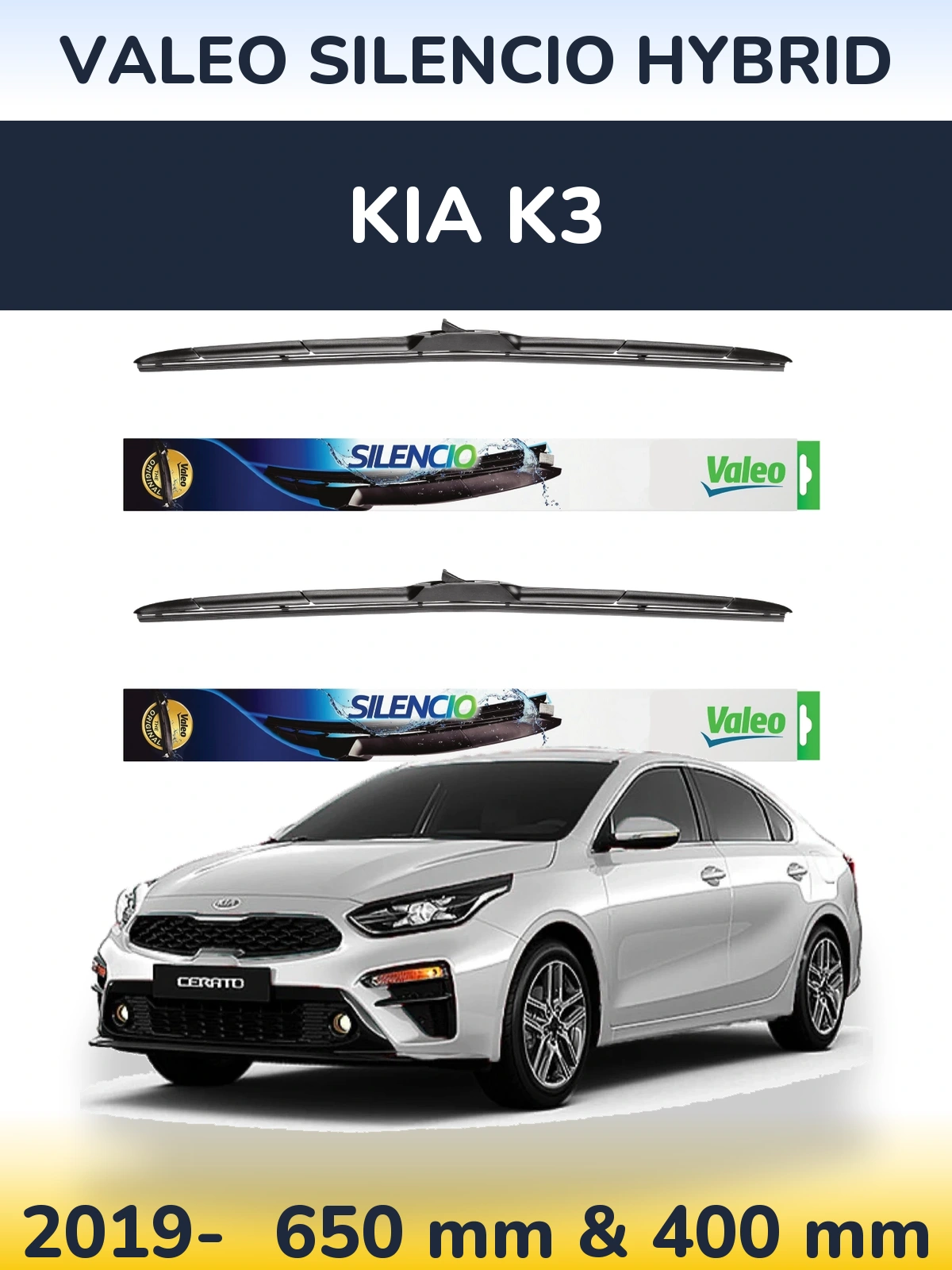 Komplet przednich wycieraczek Valeo Silencio Hybrid 650 & 400 mm do KIA K3 2019-2026