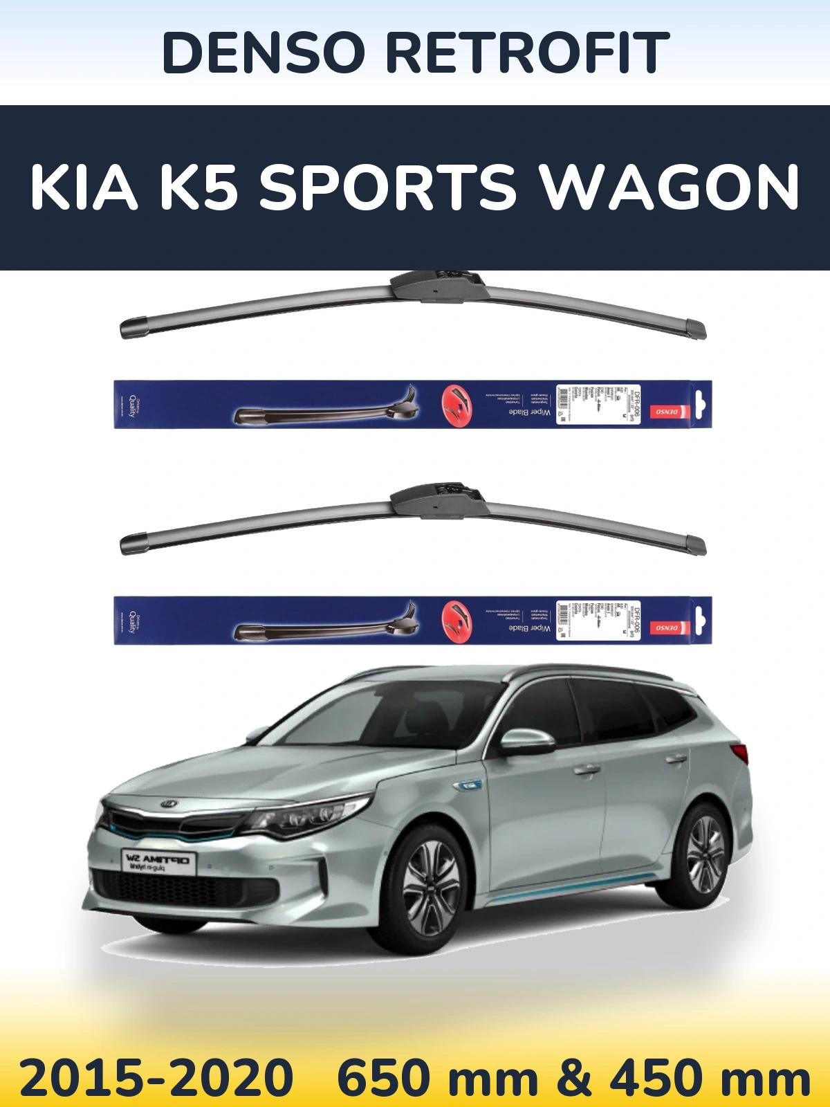 Komplet przednich wycieraczek Denso Retrofit 650 & 450 mm do KIA K5 Sports Wagon 2015-2020