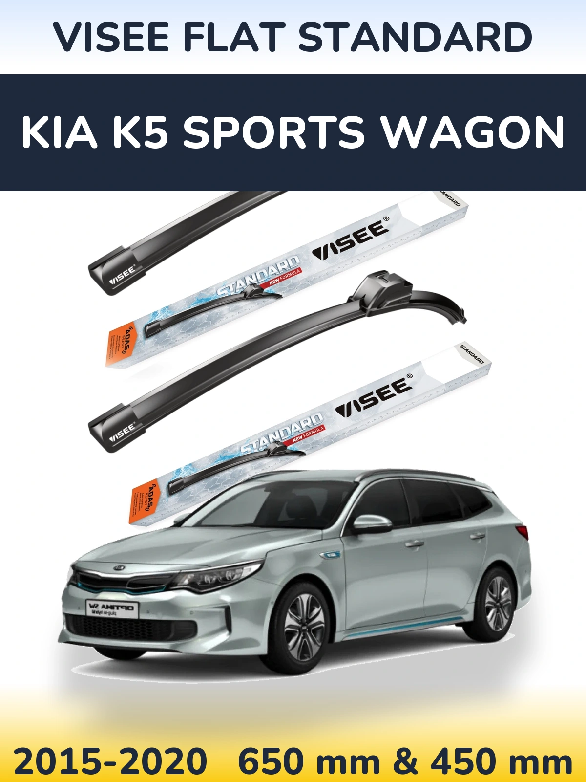 Front wiper blade set VISEE FLAT STANDARD 650 & 450 mm for KIA K5 Sports Wagon 2015-2020