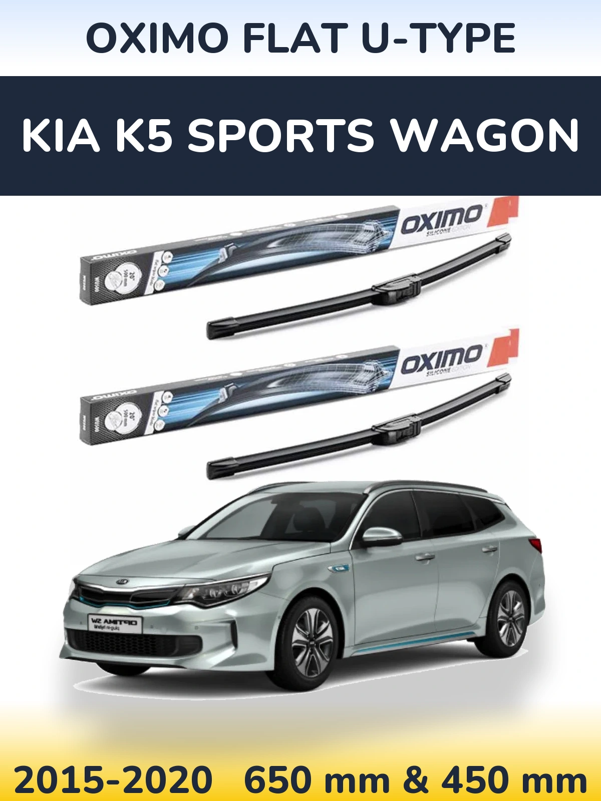 Komplet przednich wycieraczek Oximo Flat U-type 650 & 450 mm do KIA K5 Sports Wagon 2015-2020
