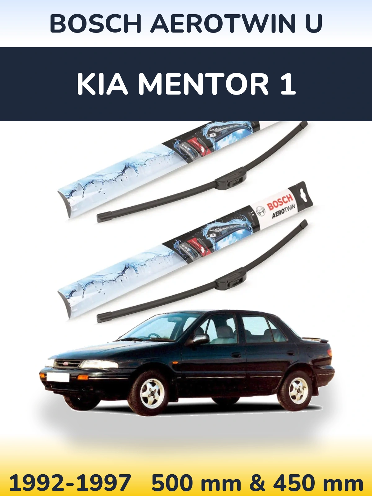 Front wiper blade set BOSCH AeroTwin U 500 & 450 mm for KIA Mentor 1 1992-1997