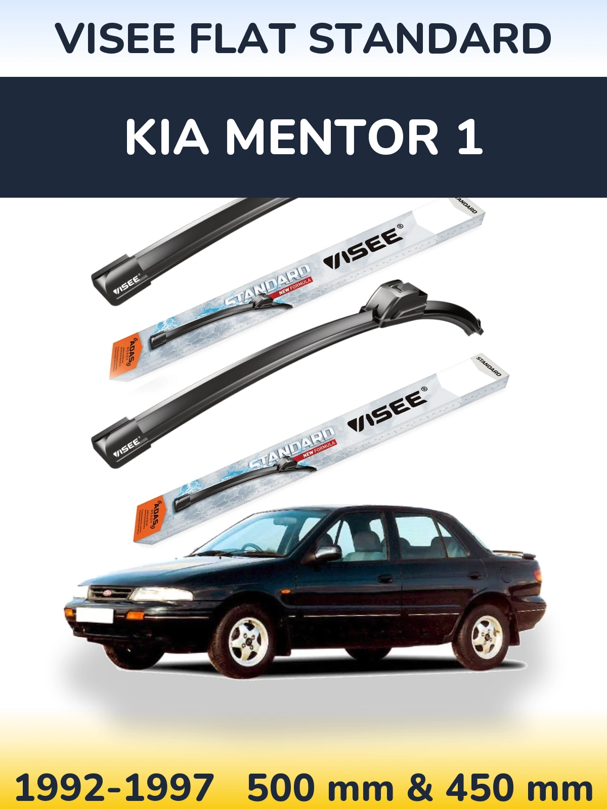Комплект передних дворников VISEE FLAT STANDARD 500 & 450 мм для KIA Mentor 1 1992-1997