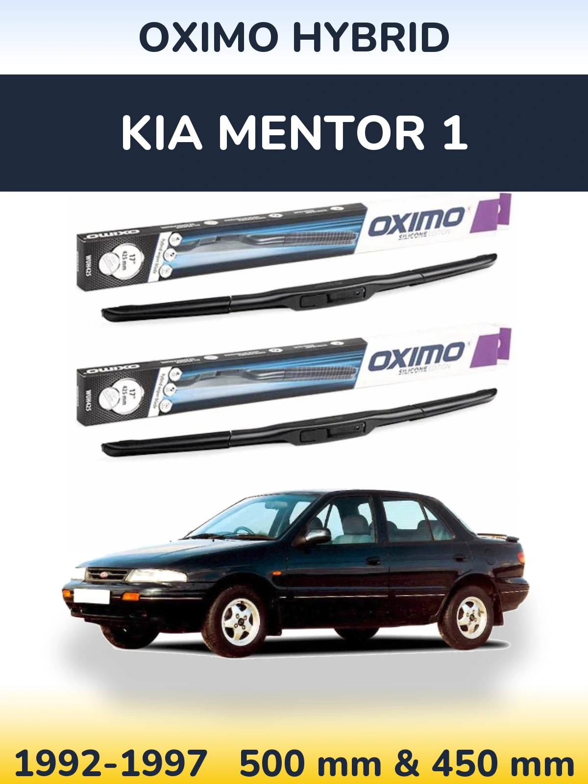 Front wiper blade set Oximo Hybrid 500 & 450 mm for KIA Mentor 1 1992-1997