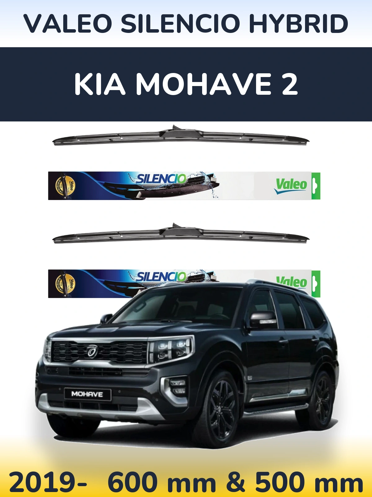 Front wiper blade set Valeo Silencio Hybrid 600 & 500 mm for KIA Mohave 2 2019-2026