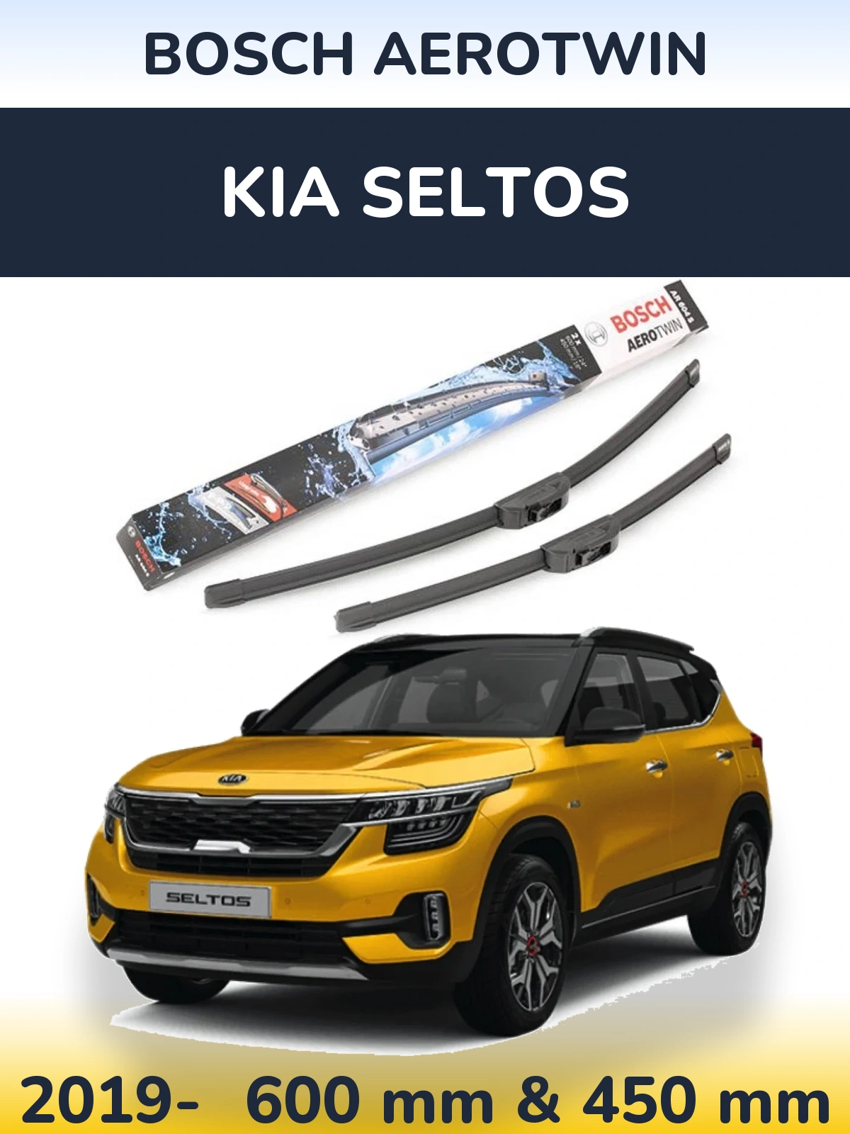 Комплект передних дворников BOSCH AeroTwin 600 & 450 мм для KIA Seltos 2019-2026