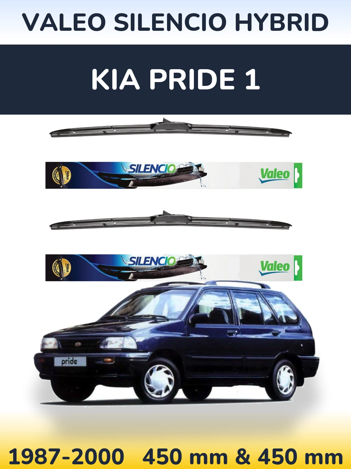 Комплект передних дворников Valeo Silencio Hybrid 450 & 450 мм для KIA Pride 1 1987-2000