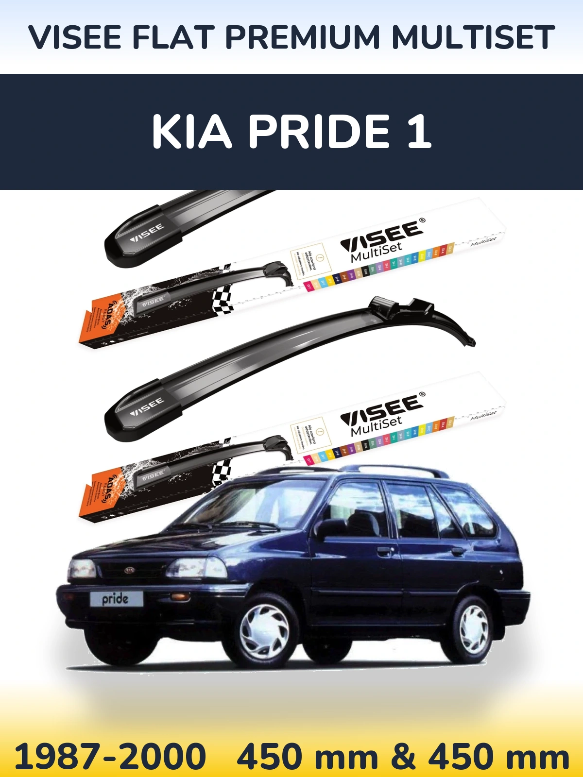 Front wiper blade set VISEE FLAT PREMIUM MultiSet 450 & 450 mm for KIA Pride 1 1987-2000