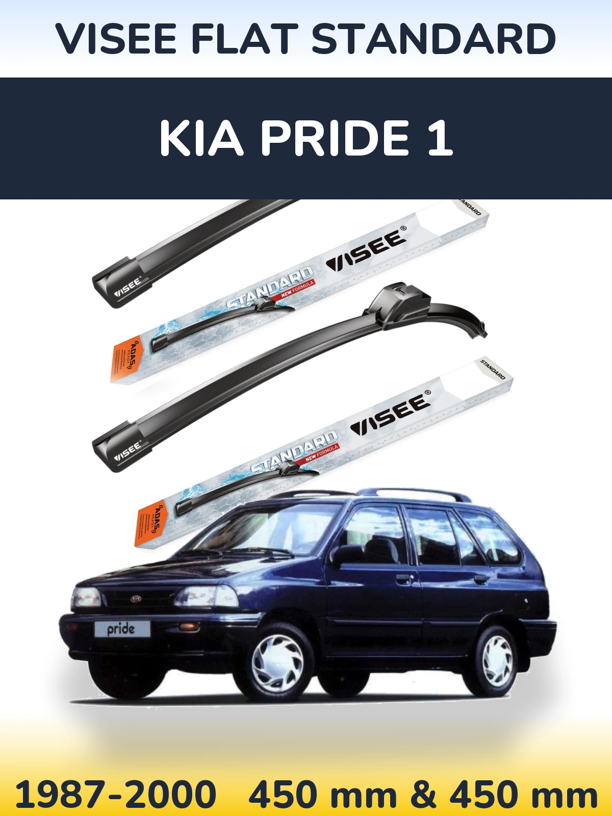Komplet przednich wycieraczek VISEE FLAT STANDARD 450 & 450 mm do KIA Pride 1 1987-2000