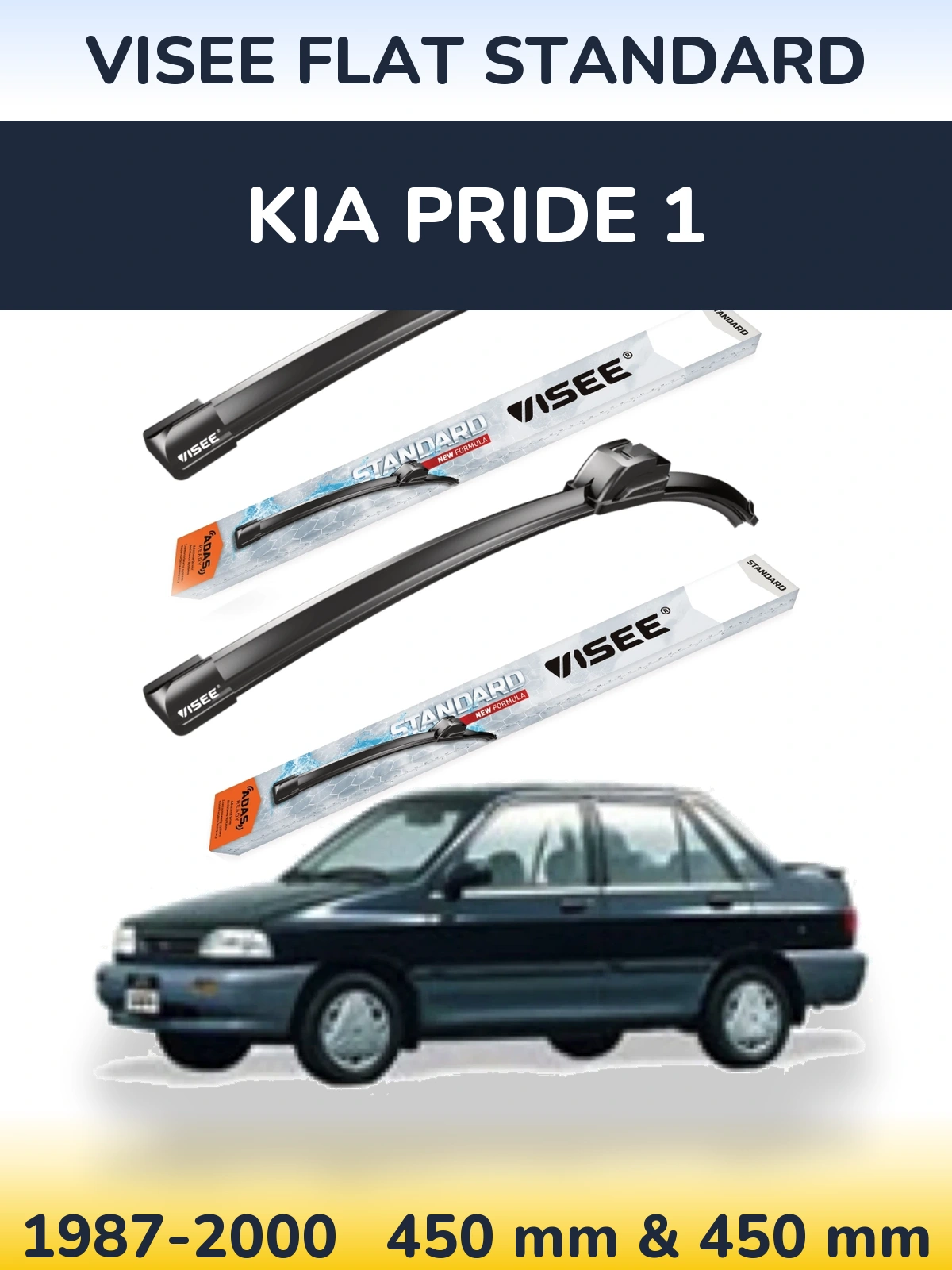Komplet przednich wycieraczek VISEE FLAT STANDARD 450 & 450 mm do KIA Pride 1 1987-2000
