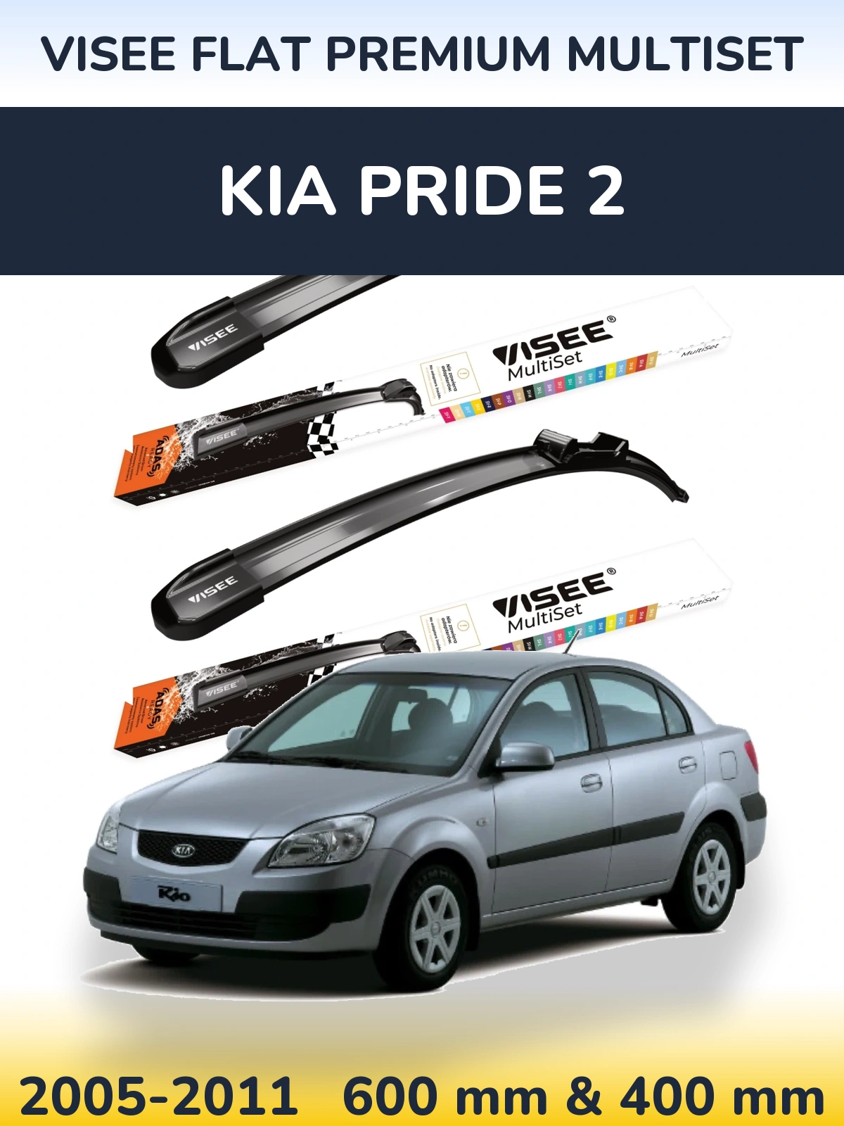 Komplet przednich wycieraczek VISEE FLAT PREMIUM MultiSet 600 & 400 mm do KIA Pride 2 2005-2011