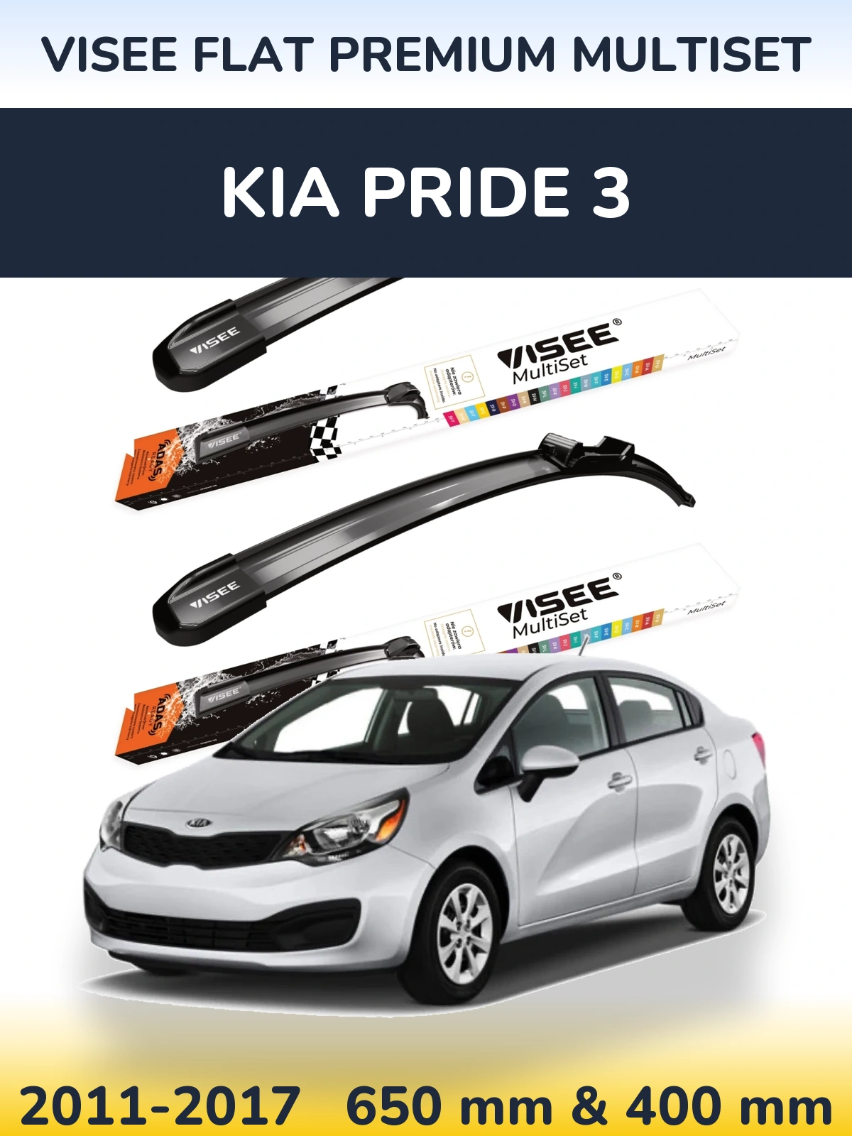 Front wiper blade set VISEE FLAT PREMIUM MultiSet 650 & 400 mm for KIA Pride 3 2011-2017