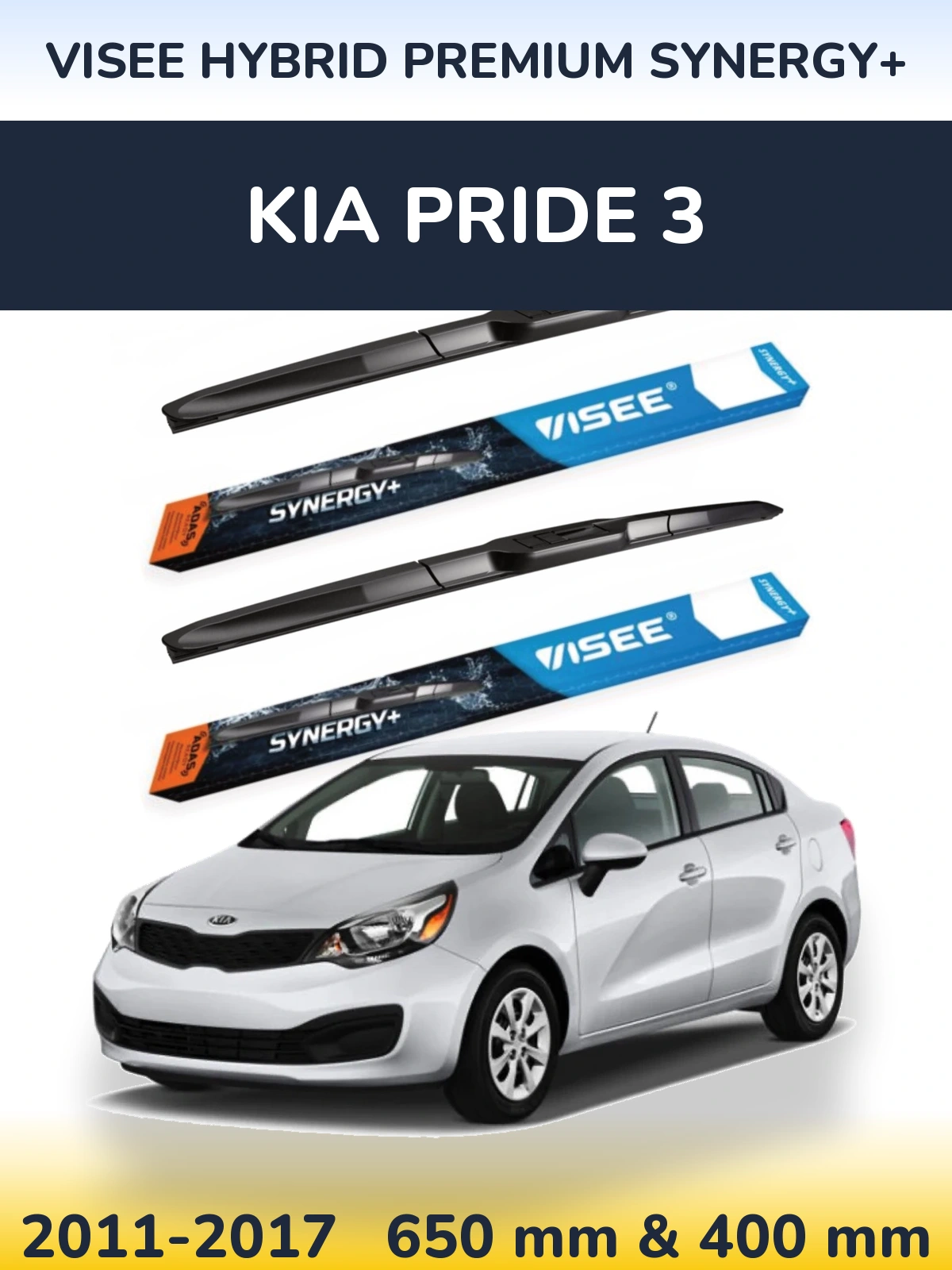 Комплект передних дворников VISEE HYBRID PREMIUM SYNERGY+ 650 & 400 мм для KIA Pride 3 2011-2017