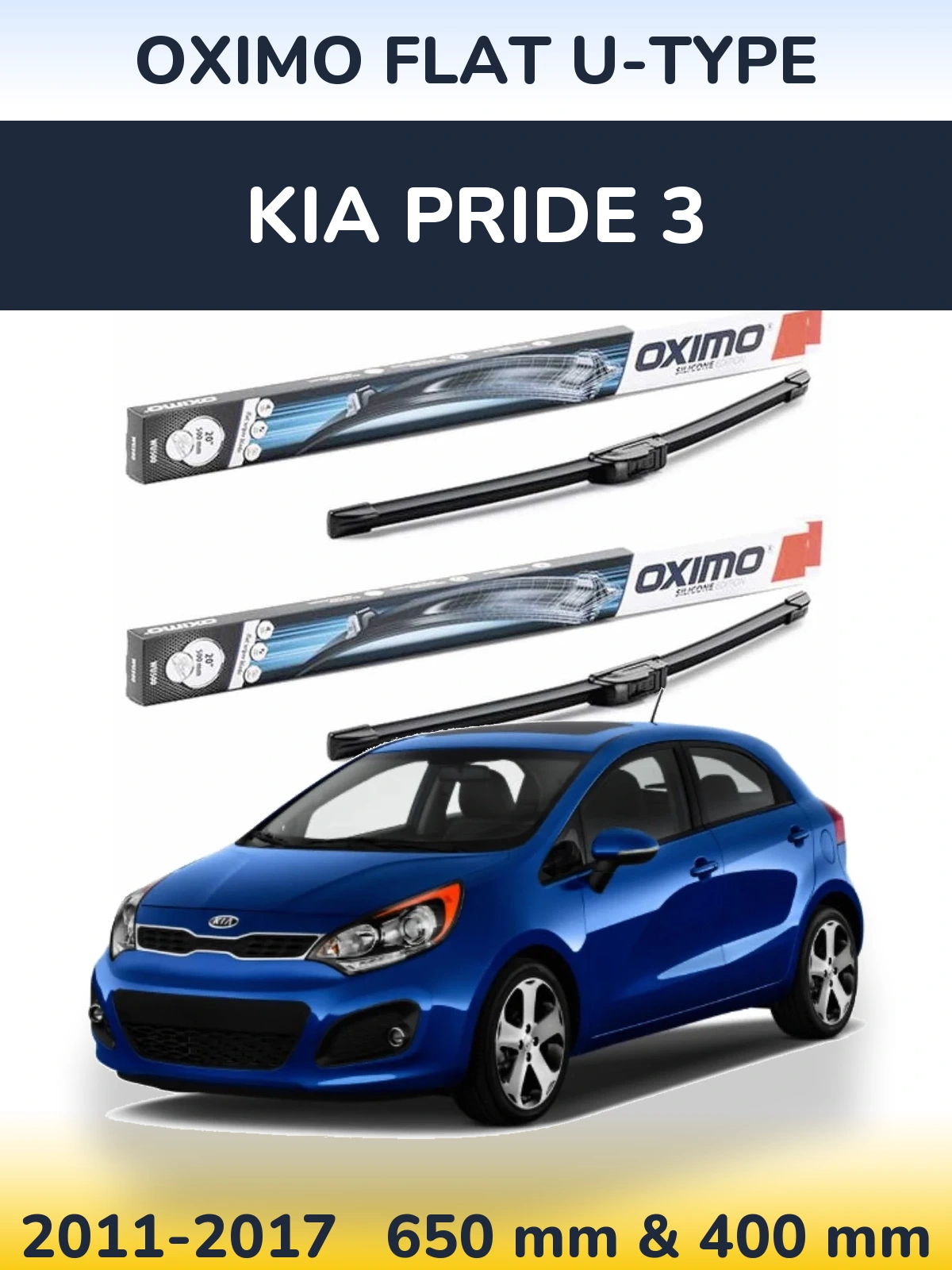 Front wiper blade set Oximo Flat U-type 650 & 400 mm for KIA Pride 3 2011-2017