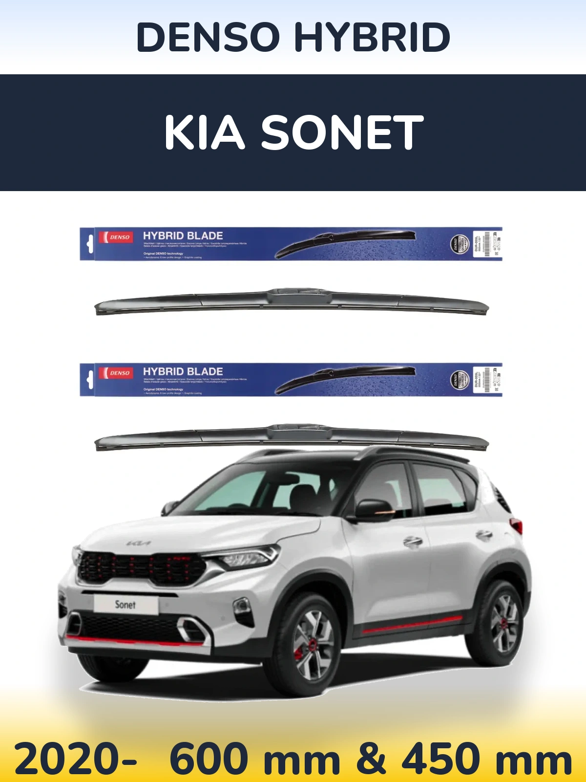 Komplet przednich wycieraczek Denso Hybrid 600 & 450 mm do KIA Sonet 2020-2026