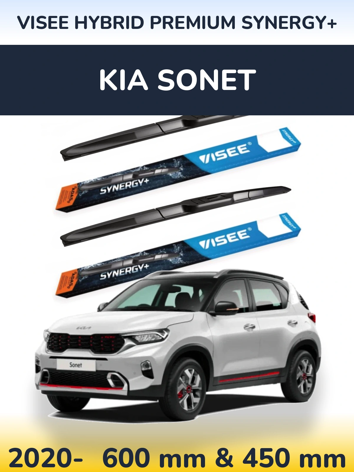 Komplet przednich wycieraczek VISEE HYBRID PREMIUM SYNERGY+ 600 & 450 mm do KIA Sonet 2020-2026