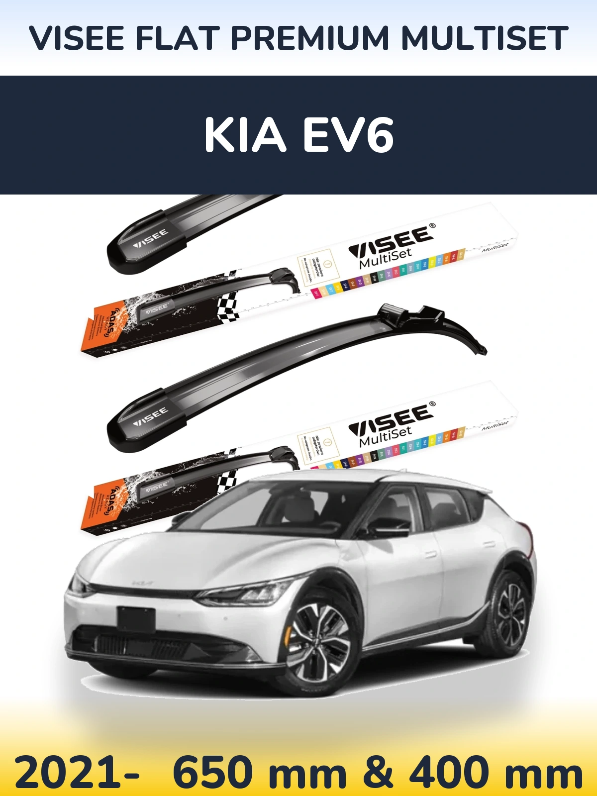 Komplet przednich wycieraczek VISEE FLAT PREMIUM MultiSet 650 & 400 mm do KIA EV6 2021-2026