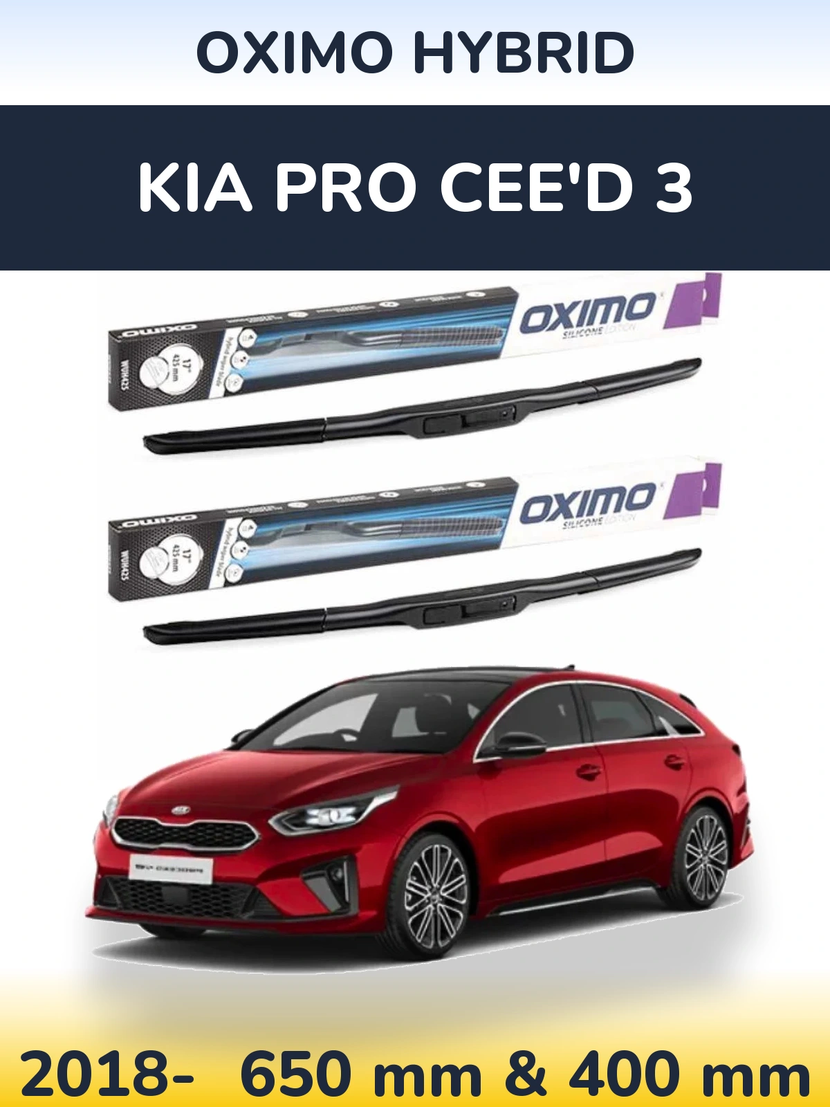 Комплект передних дворников Oximo Hybrid 650 & 400 мм для KIA Pro Cee'd 3 2018-2026
