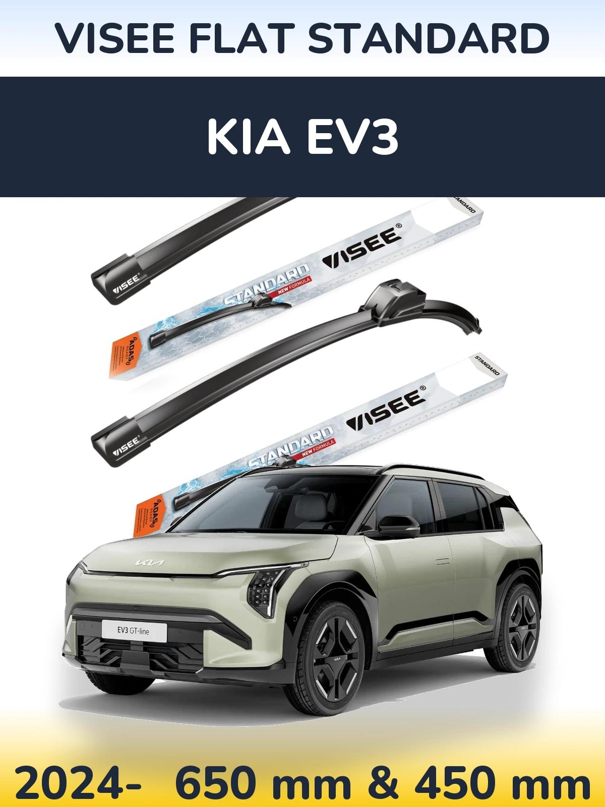 Komplet przednich wycieraczek VISEE FLAT STANDARD 650 & 450 mm do KIA EV3 2024-2026