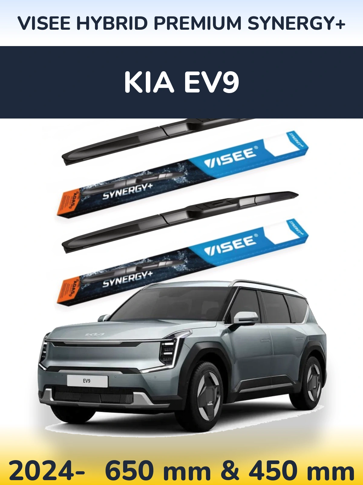 Комплект передних дворников VISEE HYBRID PREMIUM SYNERGY+ 650 & 450 мм для KIA EV9 2024-2026